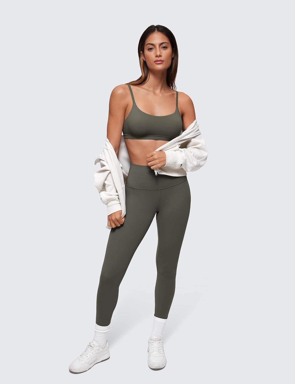 imageCRZ YOGA Softhold Double Lined Scoop Neck Bralette Womens Adjustable Straps Cami Wireless Sleep TShirt Everyday BraLight Army Green