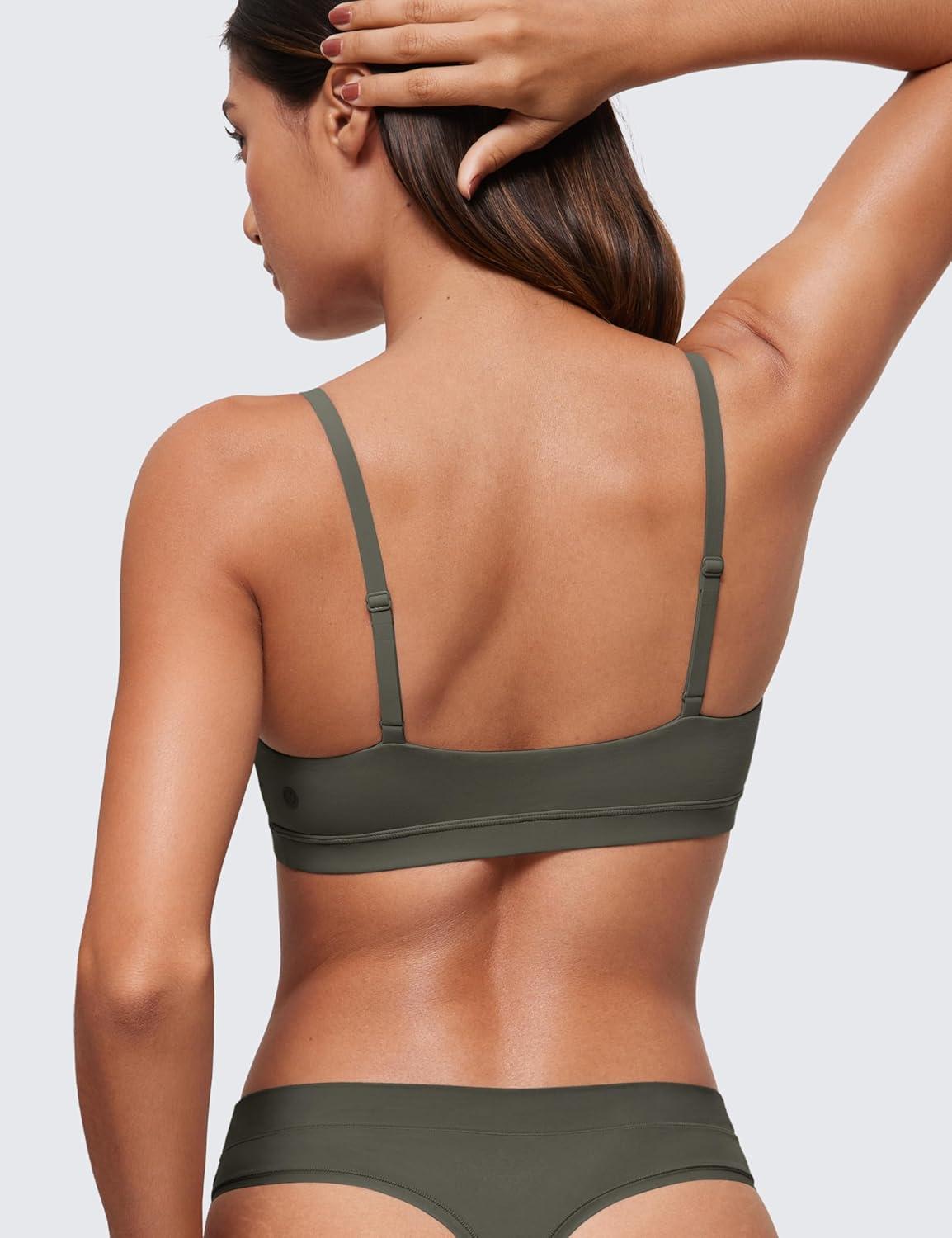 imageCRZ YOGA Softhold Double Lined Scoop Neck Bralette Womens Adjustable Straps Cami Wireless Sleep TShirt Everyday BraLight Army Green