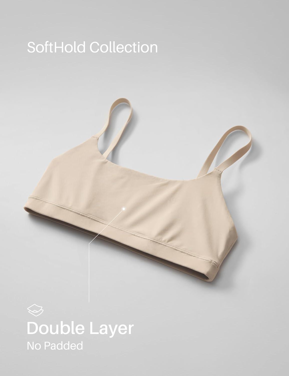 imageCRZ YOGA Softhold Double Lined Scoop Neck Bralette Womens Adjustable Straps Cami Wireless Sleep TShirt Everyday BraMojave Tan 2