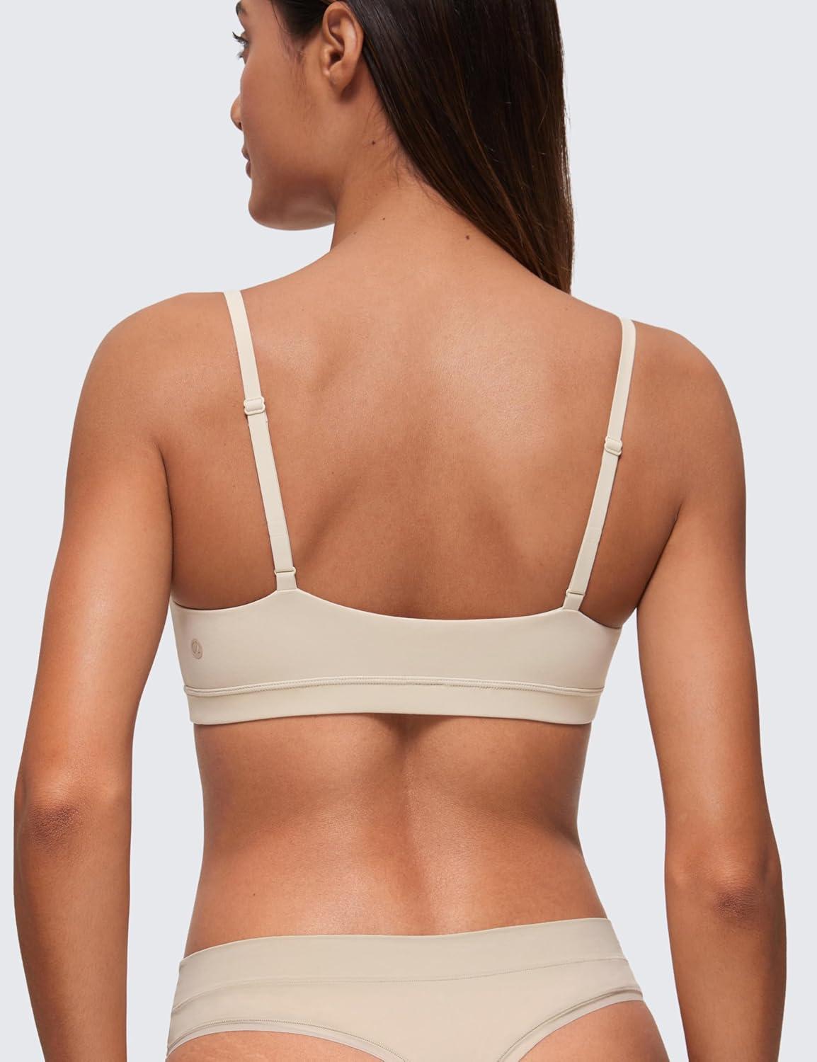imageCRZ YOGA Softhold Double Lined Scoop Neck Bralette Womens Adjustable Straps Cami Wireless Sleep TShirt Everyday BraMojave Tan 2