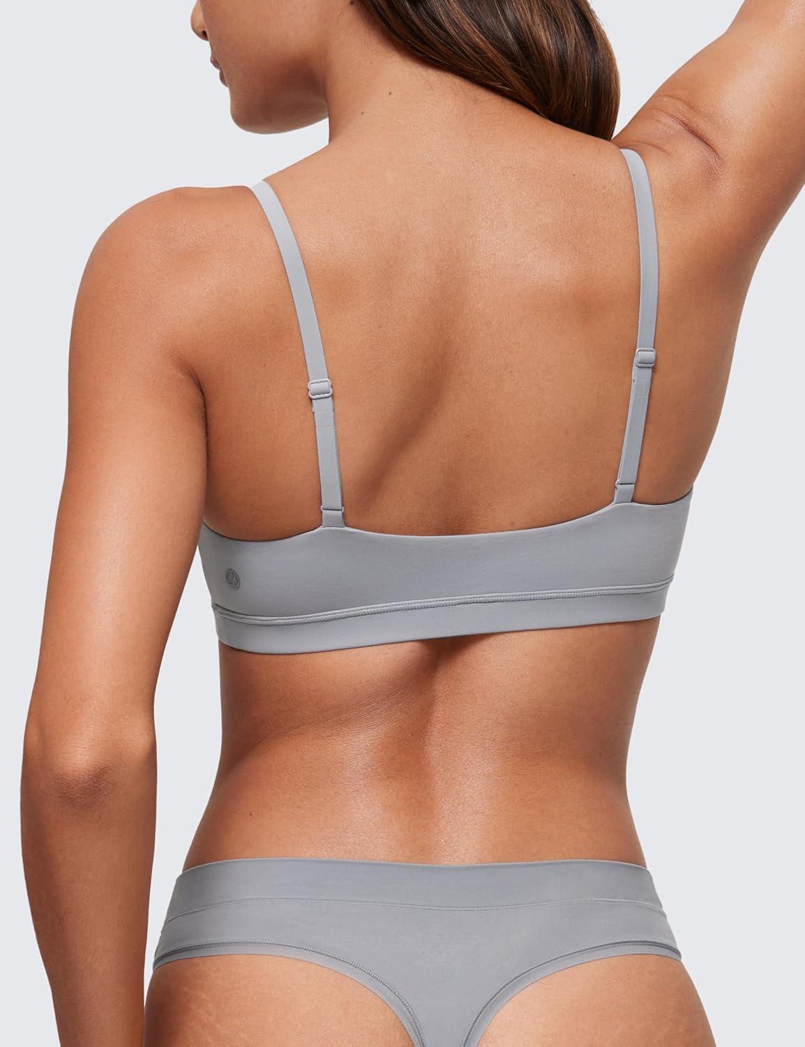 imageCRZ YOGA Softhold Double Lined Scoop Neck Bralette Womens Adjustable Straps Cami Wireless Sleep TShirt Everyday BraRhino Grey