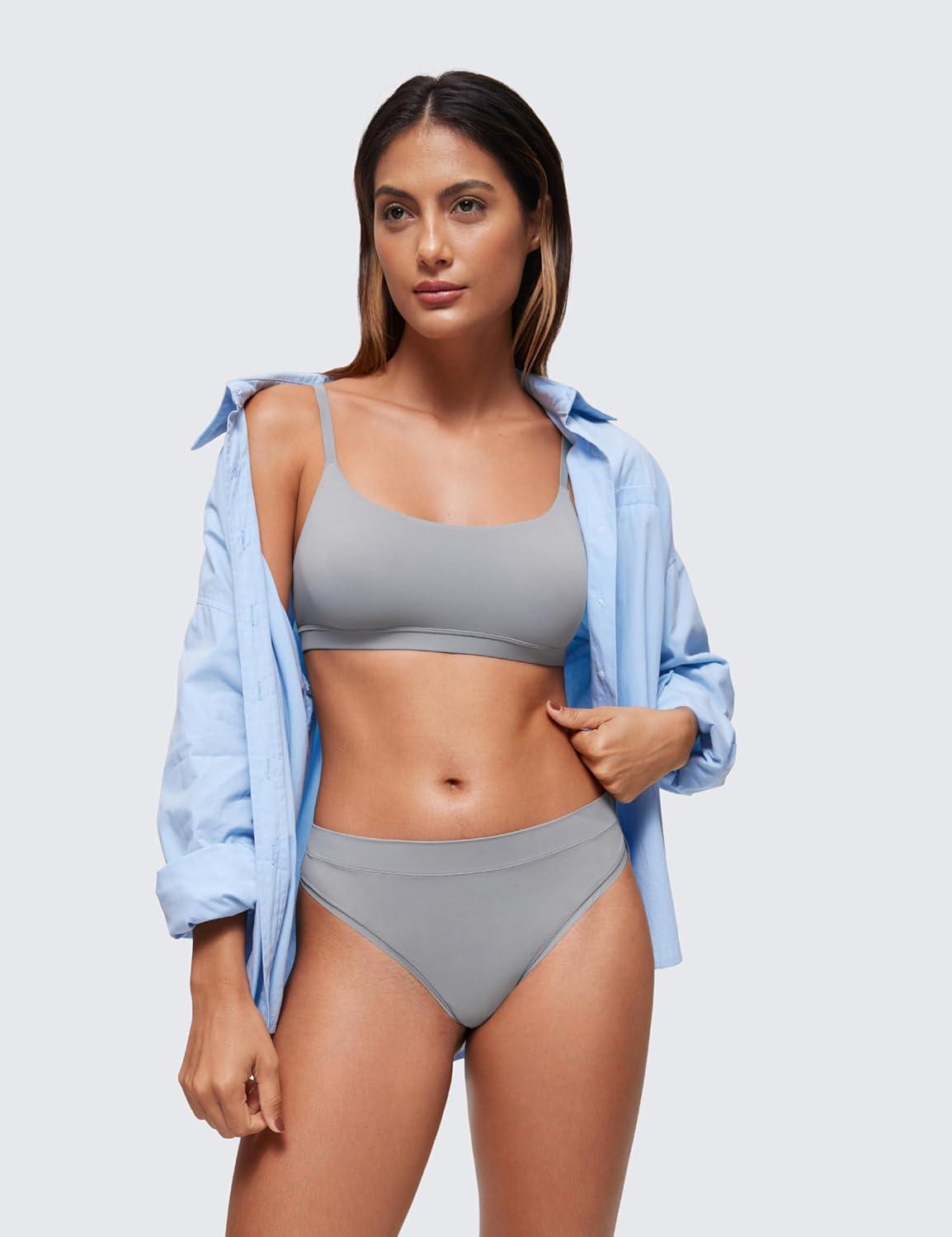 imageCRZ YOGA Softhold Double Lined Scoop Neck Bralette Womens Adjustable Straps Cami Wireless Sleep TShirt Everyday BraRhino Grey