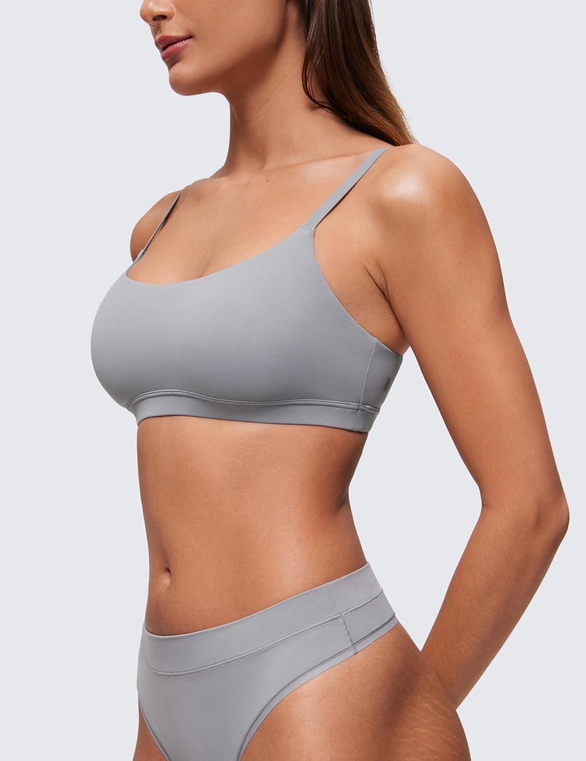 imageCRZ YOGA Softhold Double Lined Scoop Neck Bralette Womens Adjustable Straps Cami Wireless Sleep TShirt Everyday BraRhino Grey