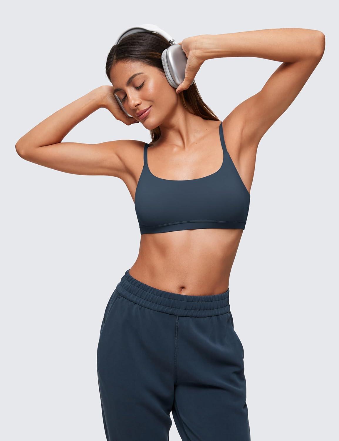 imageCRZ YOGA Softhold Double Lined Scoop Neck Bralette Womens Adjustable Straps Cami Wireless Sleep TShirt Everyday BraSargasso