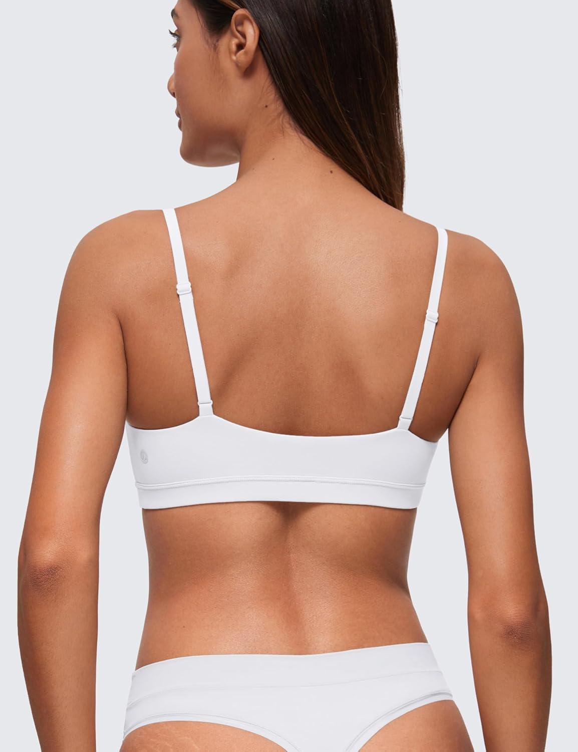 imageCRZ YOGA Softhold Double Lined Scoop Neck Bralette Womens Adjustable Straps Cami Wireless Sleep TShirt Everyday BraSnow White