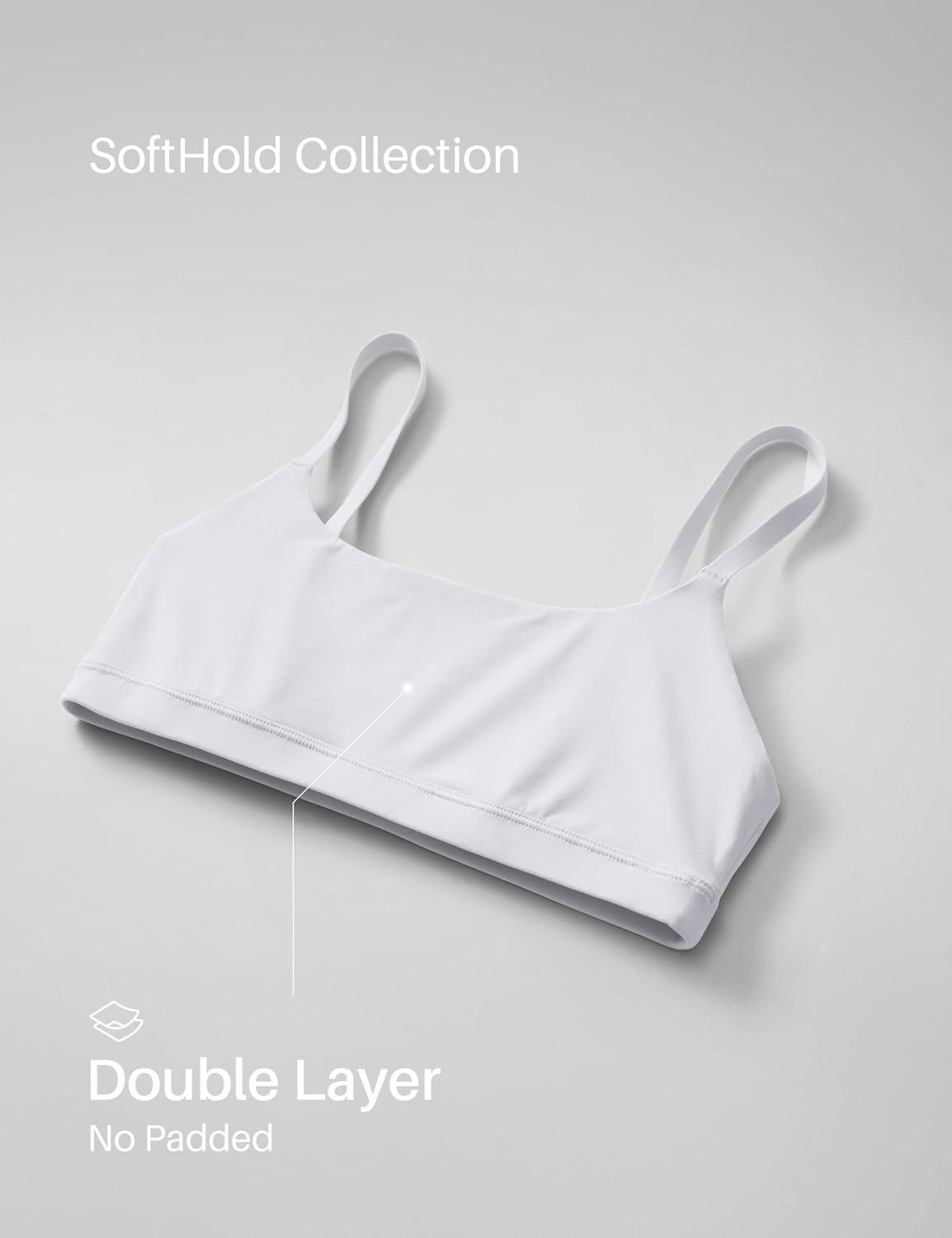 imageCRZ YOGA Softhold Double Lined Scoop Neck Bralette Womens Adjustable Straps Cami Wireless Sleep TShirt Everyday BraSnow White