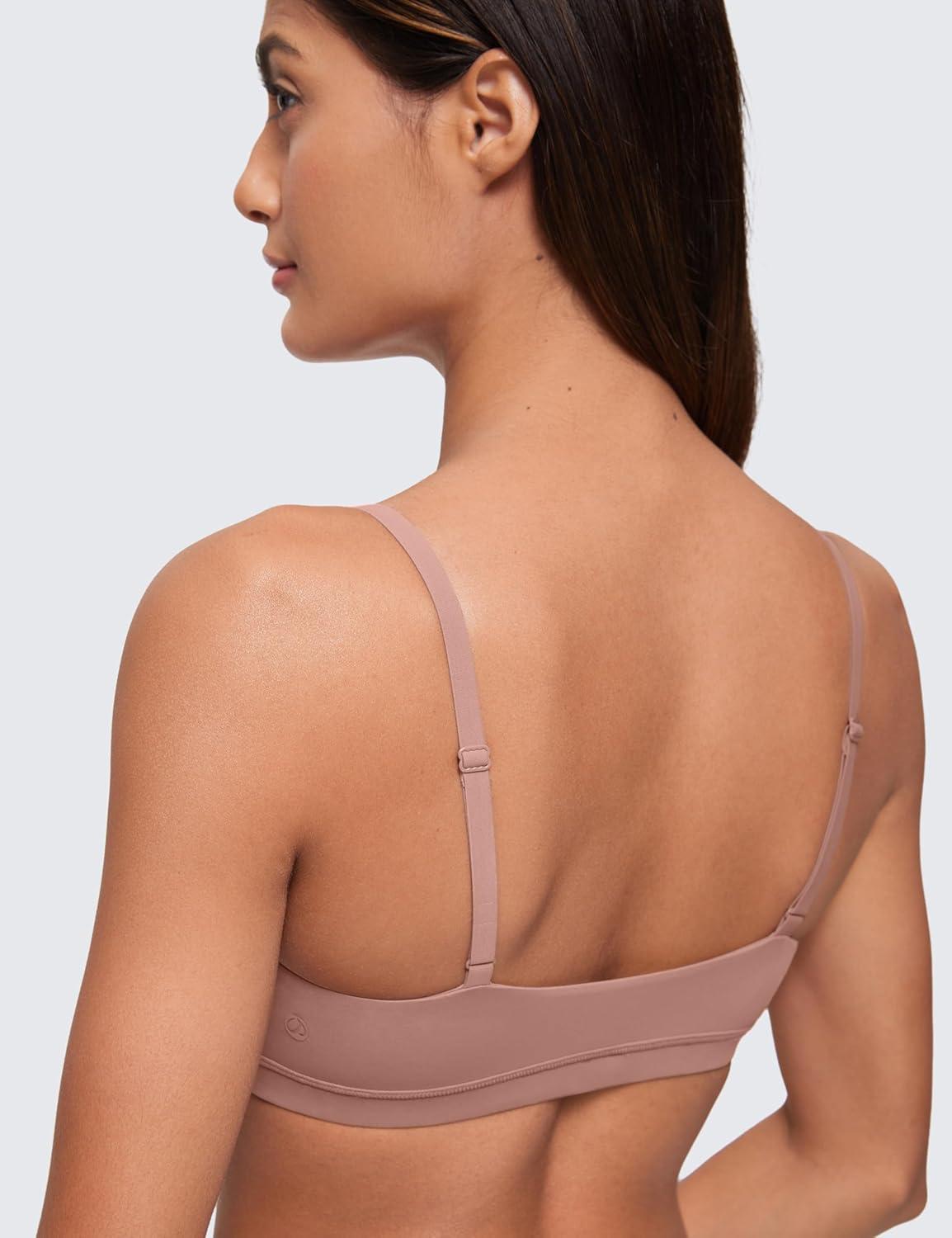 imageCRZ YOGA Softhold Double Lined Scoop Neck Bralette Womens Adjustable Straps Cami Wireless Sleep TShirt Everyday BraTwilight Rose Pink
