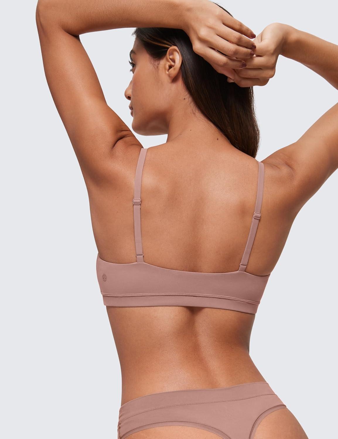 imageCRZ YOGA Softhold Double Lined Scoop Neck Bralette Womens Adjustable Straps Cami Wireless Sleep TShirt Everyday BraTwilight Rose Pink