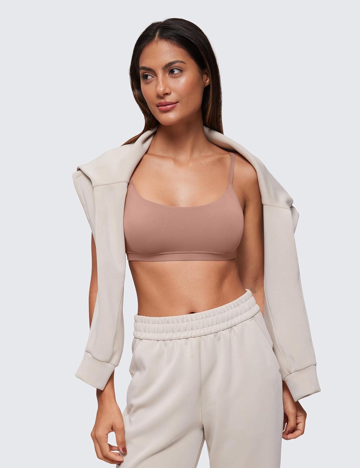 imageCRZ YOGA Softhold Double Lined Scoop Neck Bralette Womens Adjustable Straps Cami Wireless Sleep TShirt Everyday BraTwilight Rose Pink