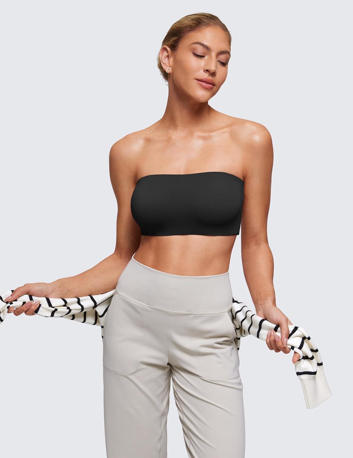 imageCRZ YOGA Softhold Double Lined Strapless Bralette Stretchy Smooth Womens Tube Tops Bandeau Wireless TShirt Everyday BraBlack
