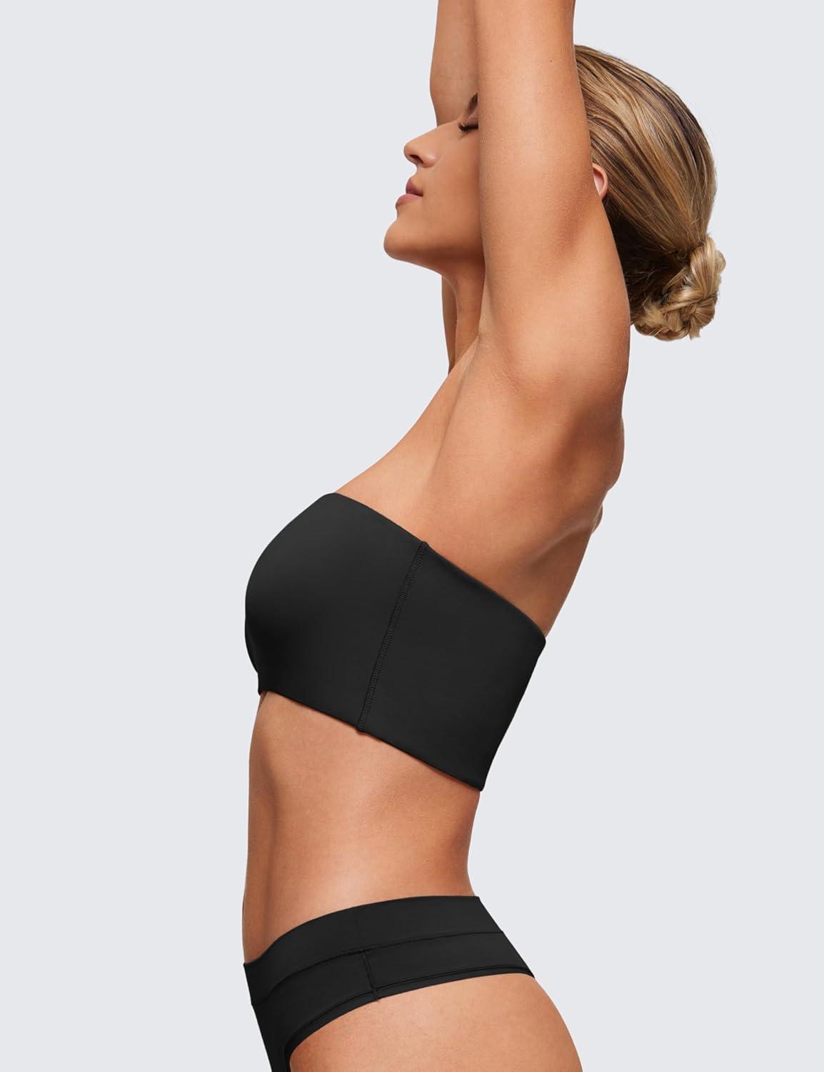 imageCRZ YOGA Softhold Double Lined Strapless Bralette Stretchy Smooth Womens Tube Tops Bandeau Wireless TShirt Everyday BraBlack