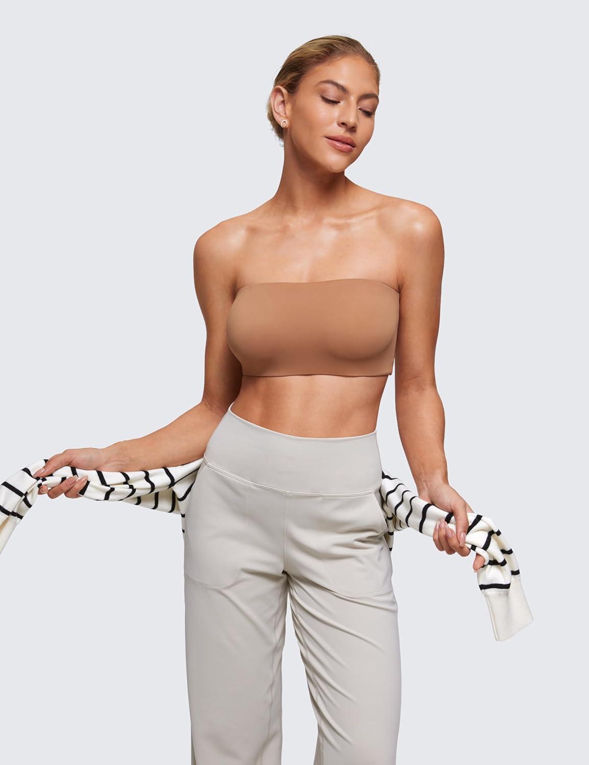 imageCRZ YOGA Softhold Double Lined Strapless Bralette Stretchy Smooth Womens Tube Tops Bandeau Wireless TShirt Everyday BraGravel Beige