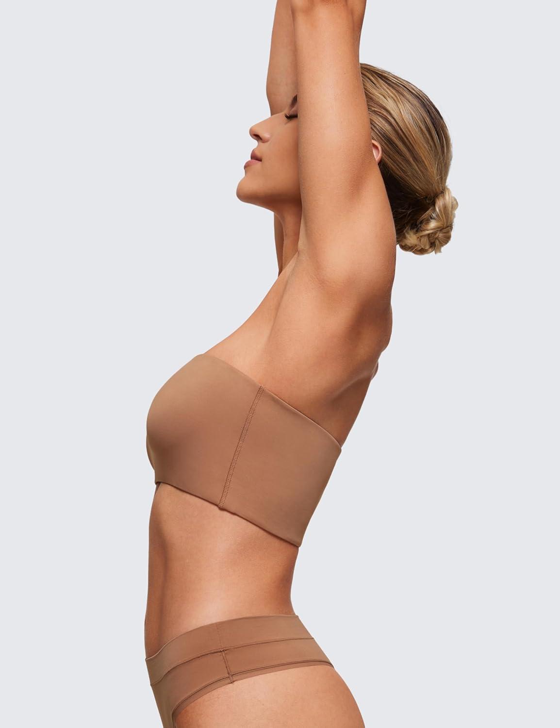imageCRZ YOGA Softhold Double Lined Strapless Bralette Stretchy Smooth Womens Tube Tops Bandeau Wireless TShirt Everyday BraGravel Beige