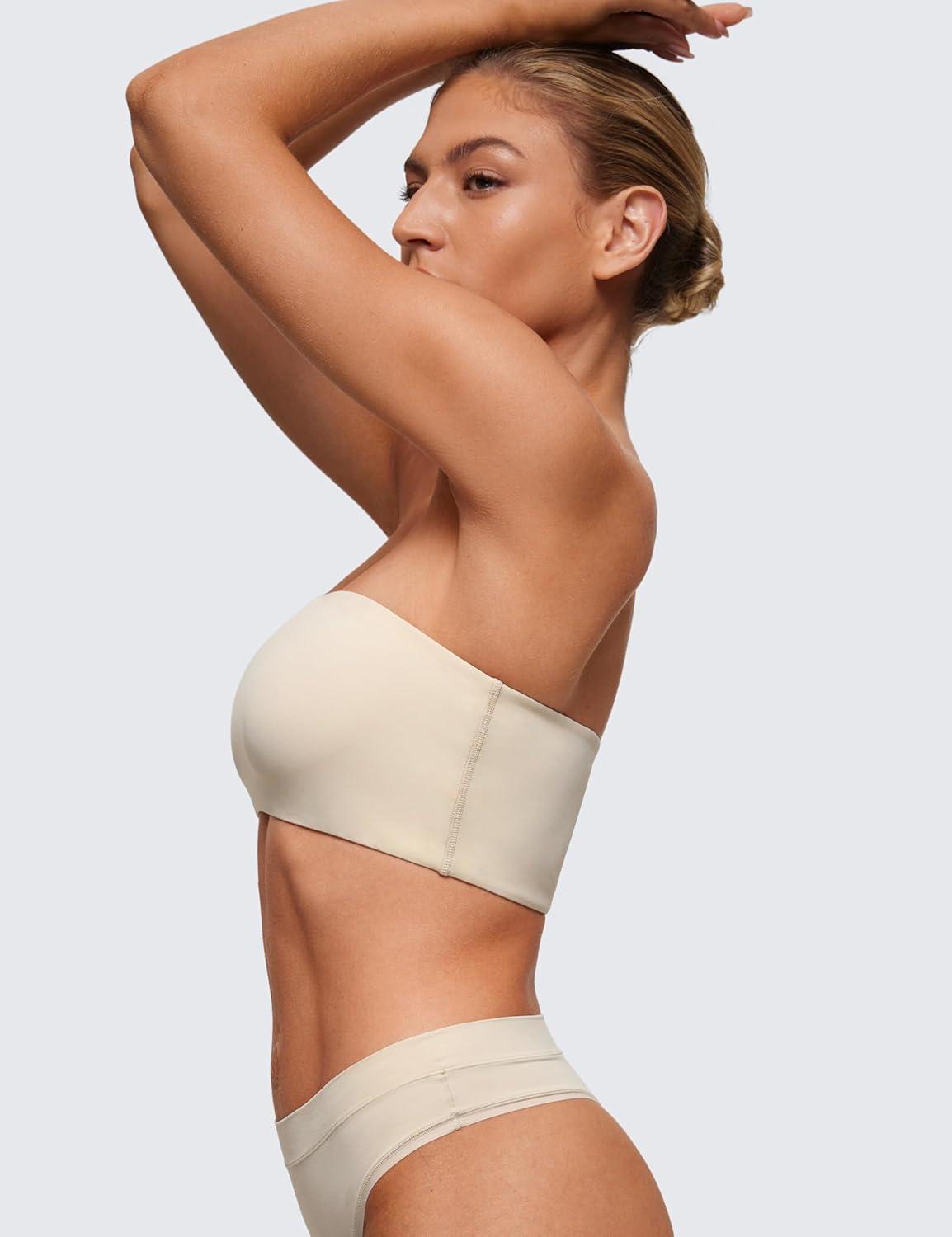 imageCRZ YOGA Softhold Double Lined Strapless Bralette Stretchy Smooth Womens Tube Tops Bandeau Wireless TShirt Everyday BraMojave Tan 2