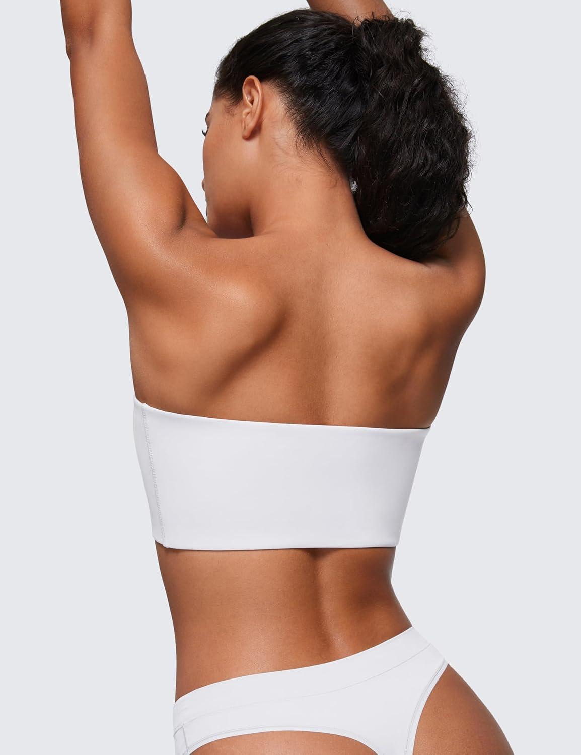 imageCRZ YOGA Softhold Double Lined Strapless Bralette Stretchy Smooth Womens Tube Tops Bandeau Wireless TShirt Everyday BraSnow White