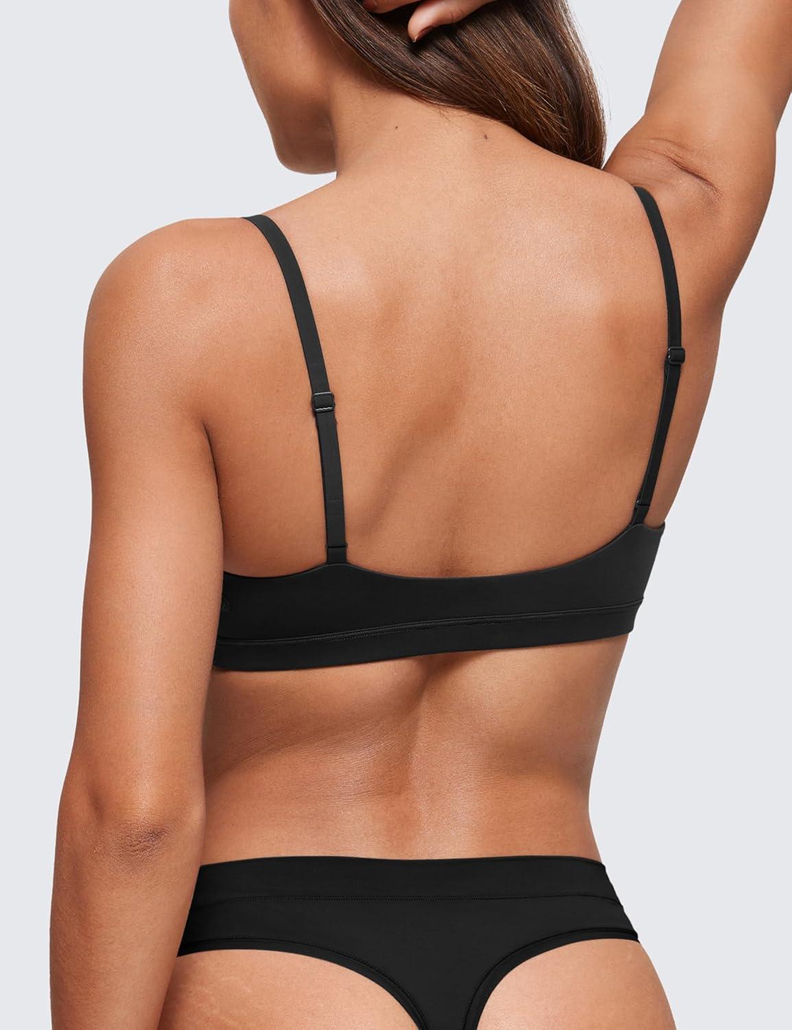 imageCRZ YOGA Softhold Double Lined Triangle Bralette Womens Adjustable Straps Wireless Cami Plunge TShirt Everyday Bra ComfyBlack