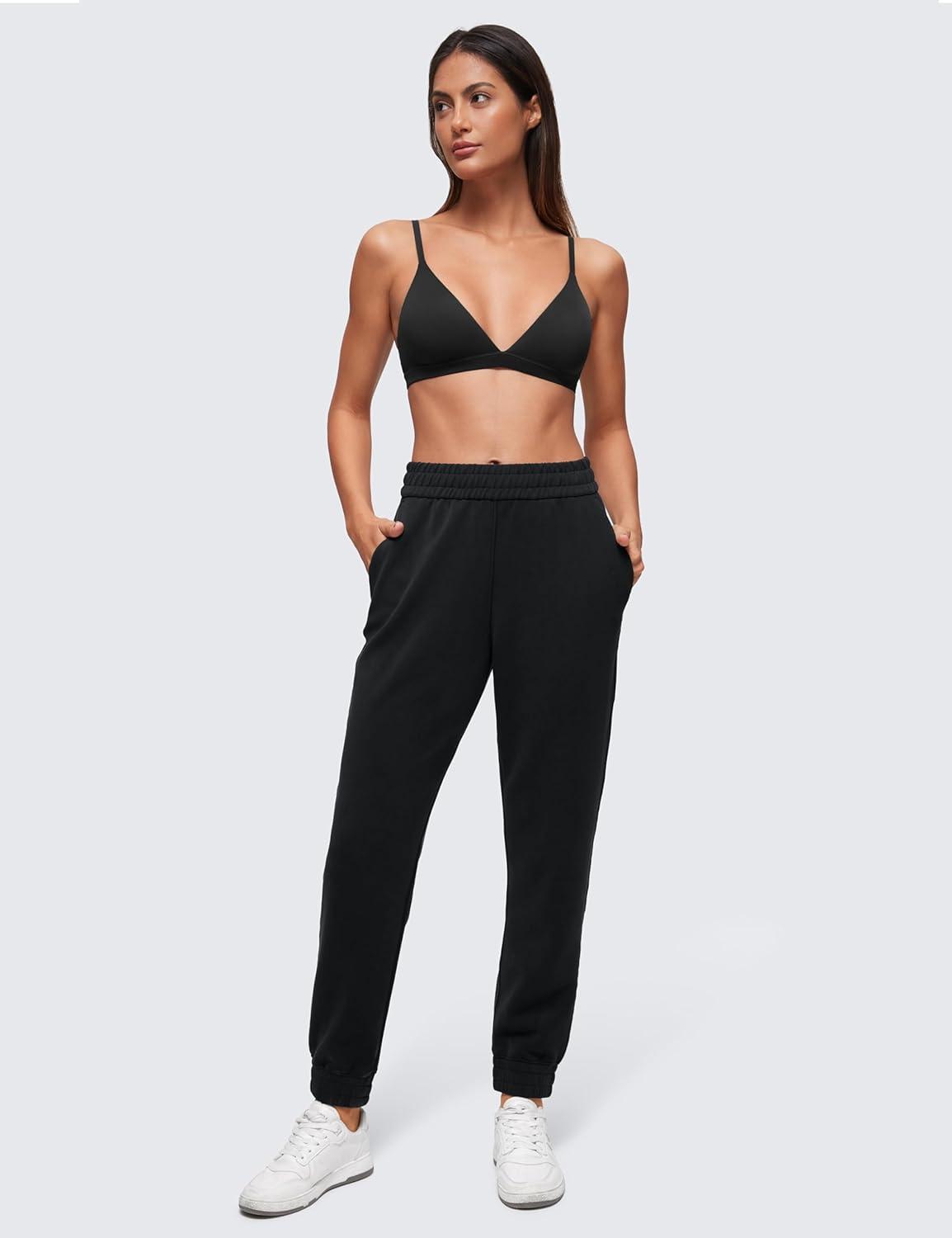 imageCRZ YOGA Softhold Double Lined Triangle Bralette Womens Adjustable Straps Wireless Cami Plunge TShirt Everyday Bra ComfyBlack