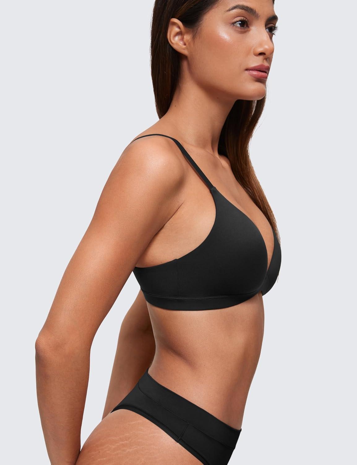 imageCRZ YOGA Softhold Double Lined Triangle Bralette Womens Adjustable Straps Wireless Cami Plunge TShirt Everyday Bra ComfyBlack