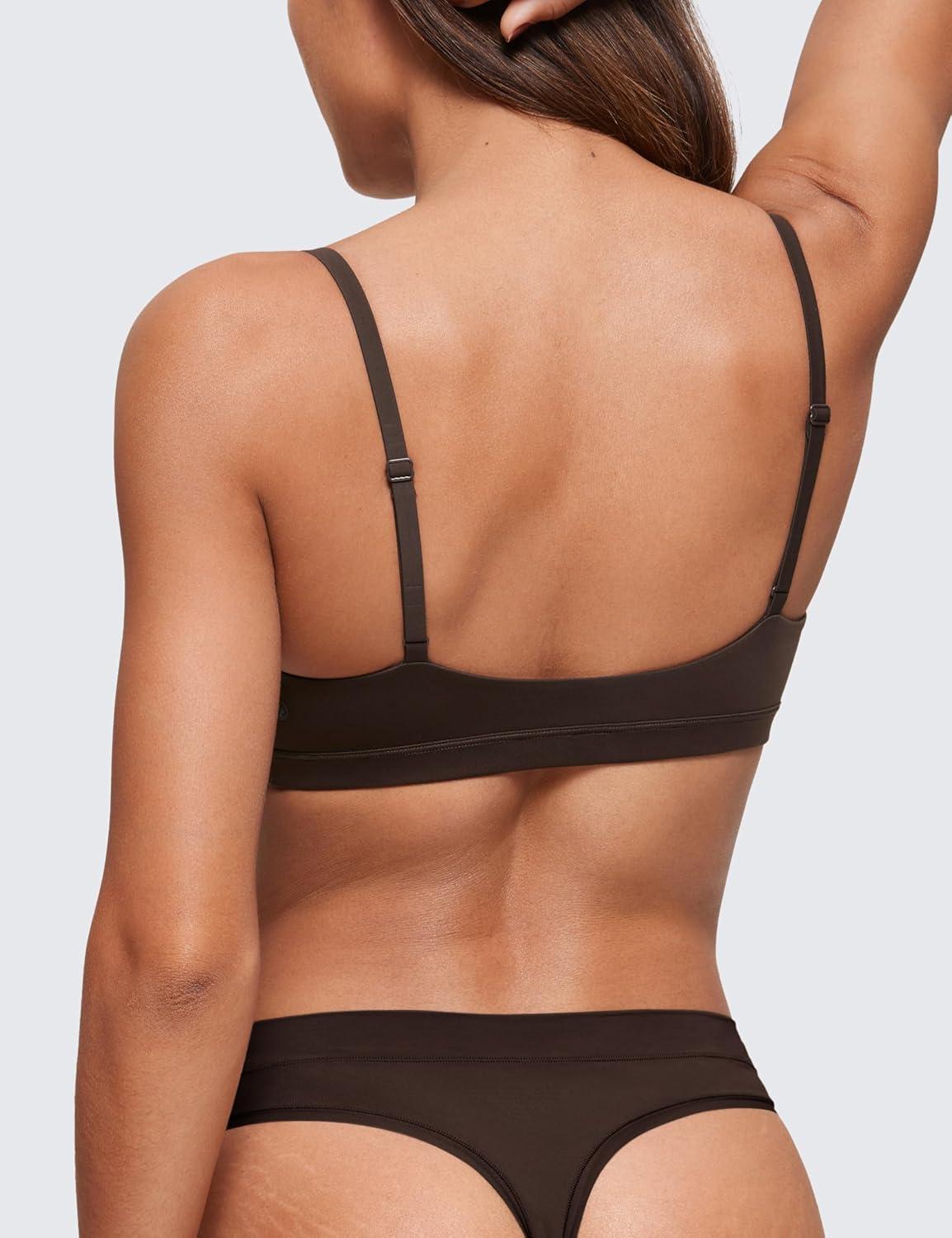 imageCRZ YOGA Softhold Double Lined Triangle Bralette Womens Adjustable Straps Wireless Cami Plunge TShirt Everyday Bra ComfyHot Fudge Brown