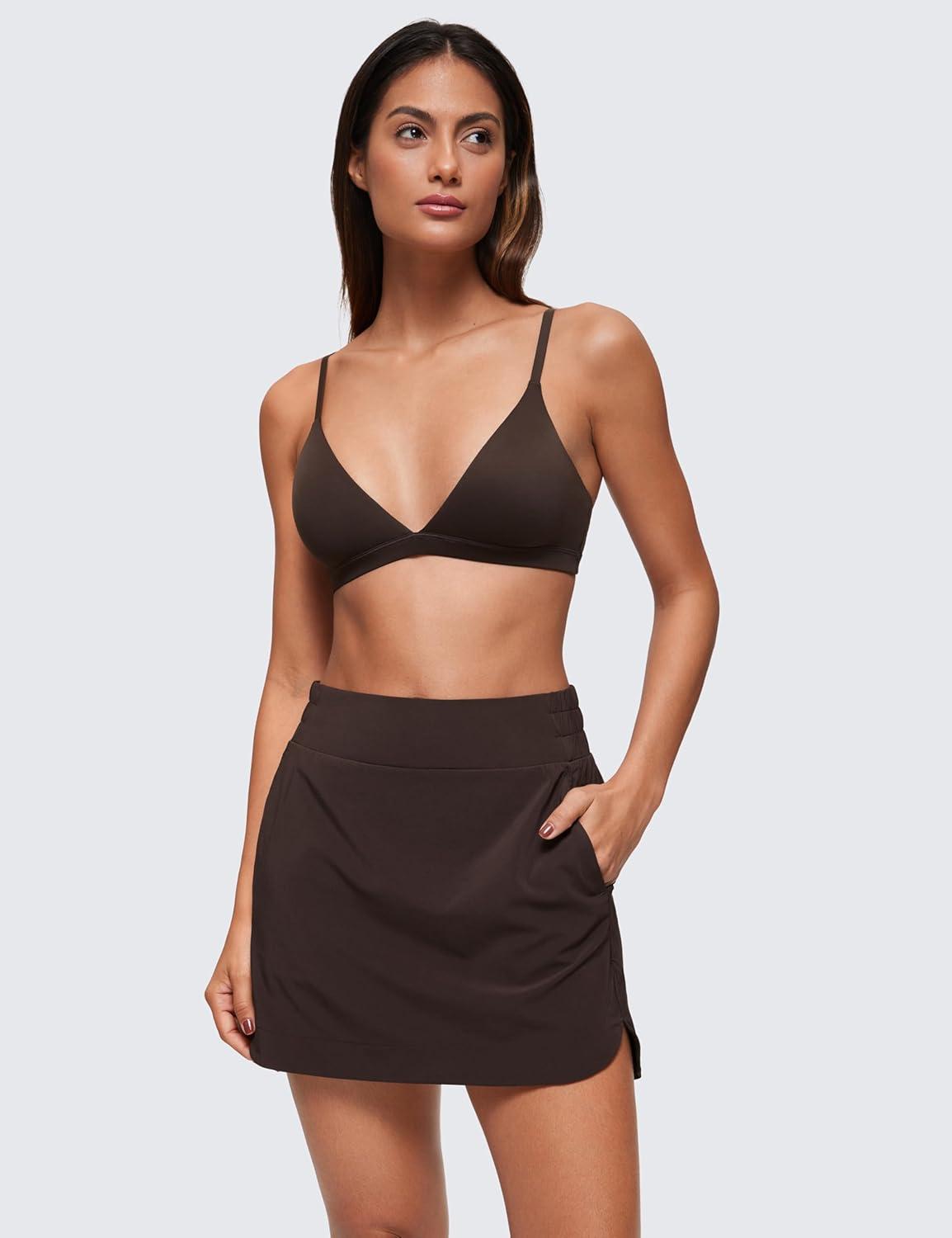 imageCRZ YOGA Softhold Double Lined Triangle Bralette Womens Adjustable Straps Wireless Cami Plunge TShirt Everyday Bra ComfyHot Fudge Brown