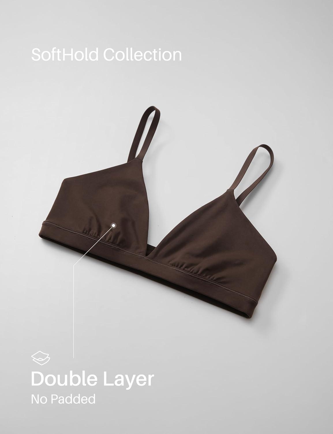 imageCRZ YOGA Softhold Double Lined Triangle Bralette Womens Adjustable Straps Wireless Cami Plunge TShirt Everyday Bra ComfyHot Fudge Brown