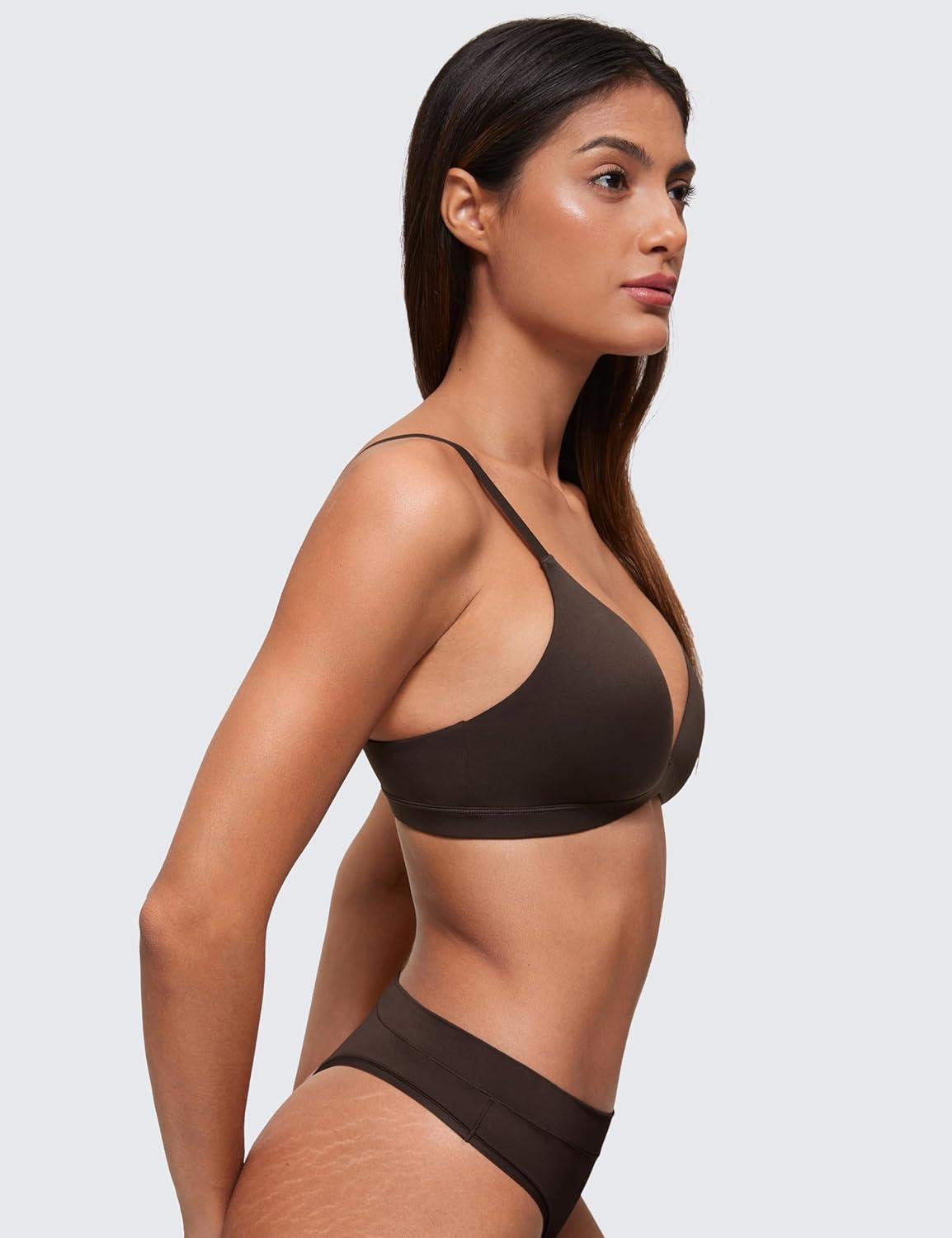 imageCRZ YOGA Softhold Double Lined Triangle Bralette Womens Adjustable Straps Wireless Cami Plunge TShirt Everyday Bra ComfyHot Fudge Brown