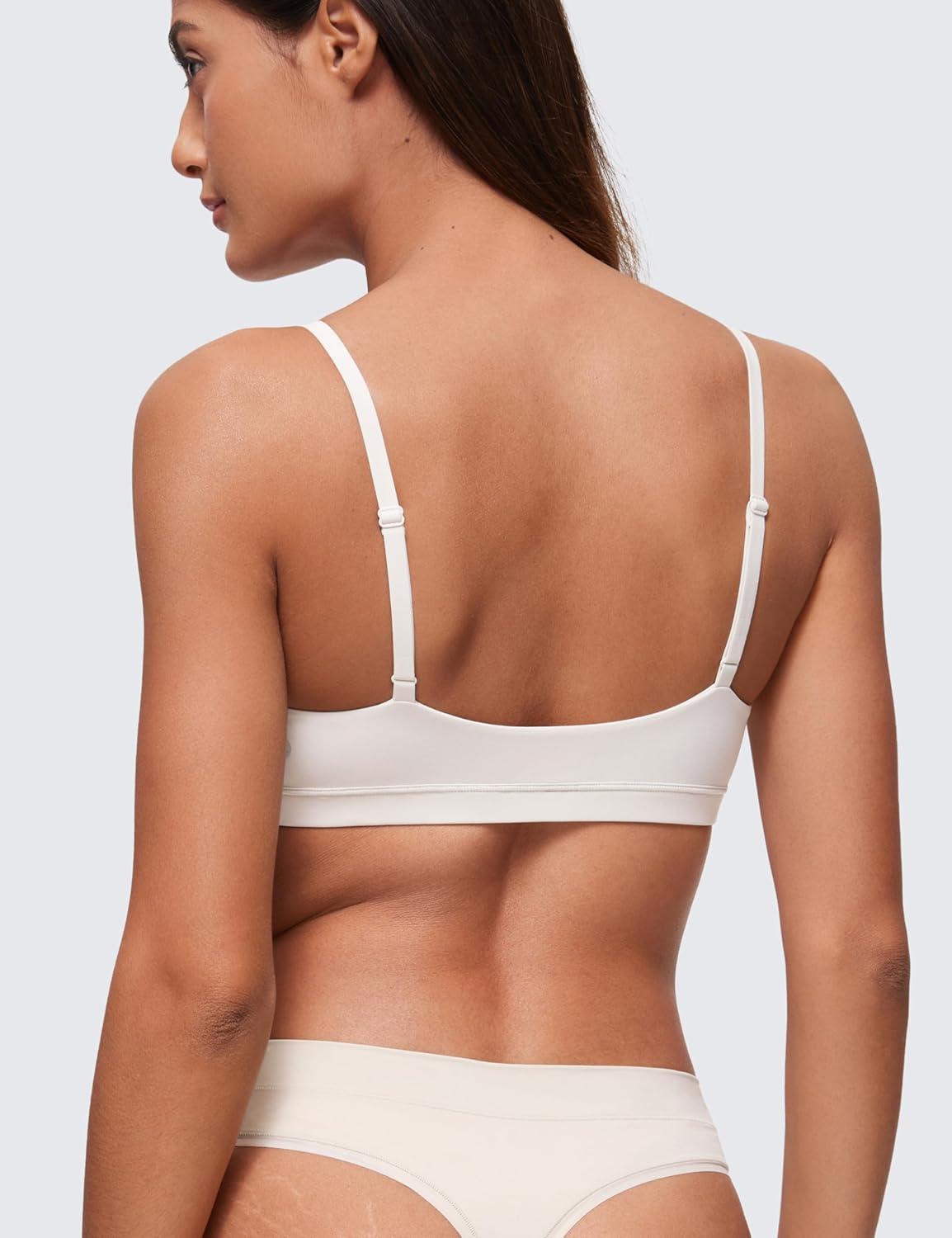 imageCRZ YOGA Softhold Double Lined Triangle Bralette Womens Adjustable Straps Wireless Cami Plunge TShirt Everyday Bra ComfyMilky White