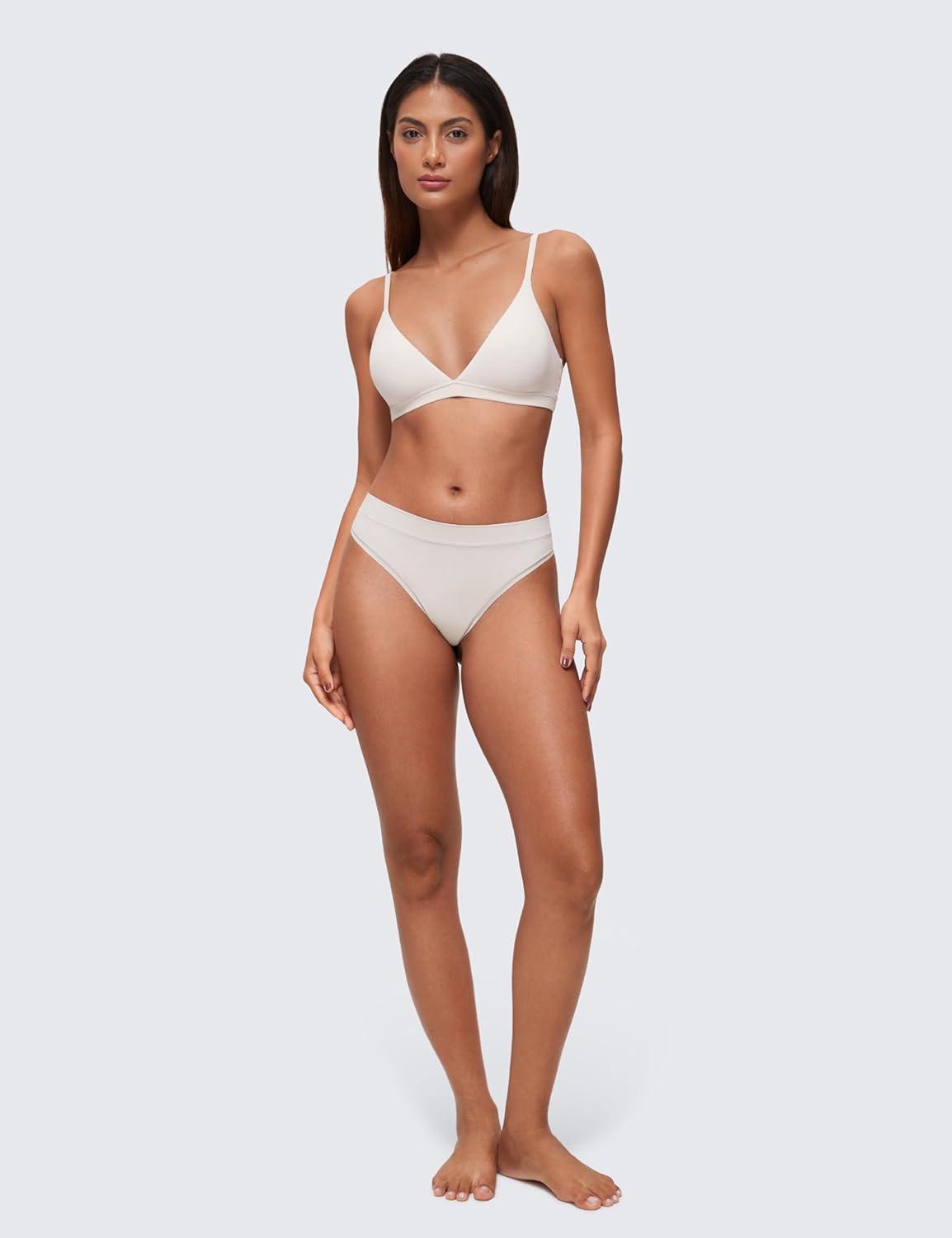 imageCRZ YOGA Softhold Double Lined Triangle Bralette Womens Adjustable Straps Wireless Cami Plunge TShirt Everyday Bra ComfyMilky White