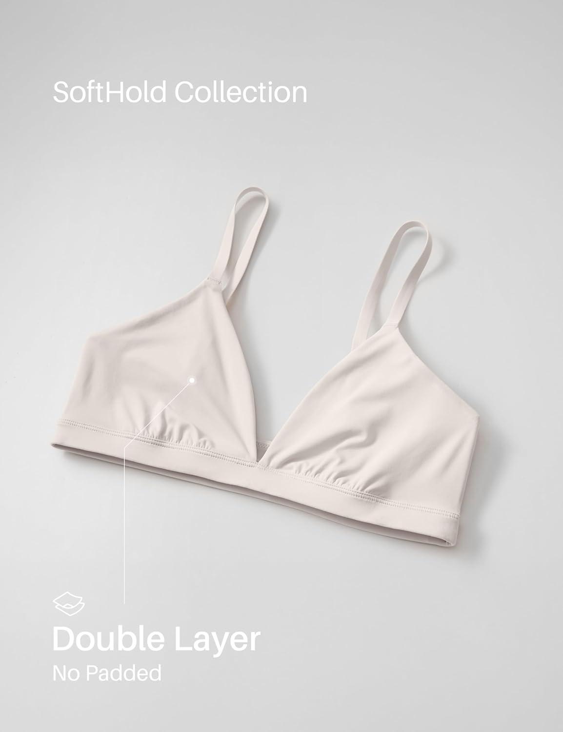 imageCRZ YOGA Softhold Double Lined Triangle Bralette Womens Adjustable Straps Wireless Cami Plunge TShirt Everyday Bra ComfyMilky White