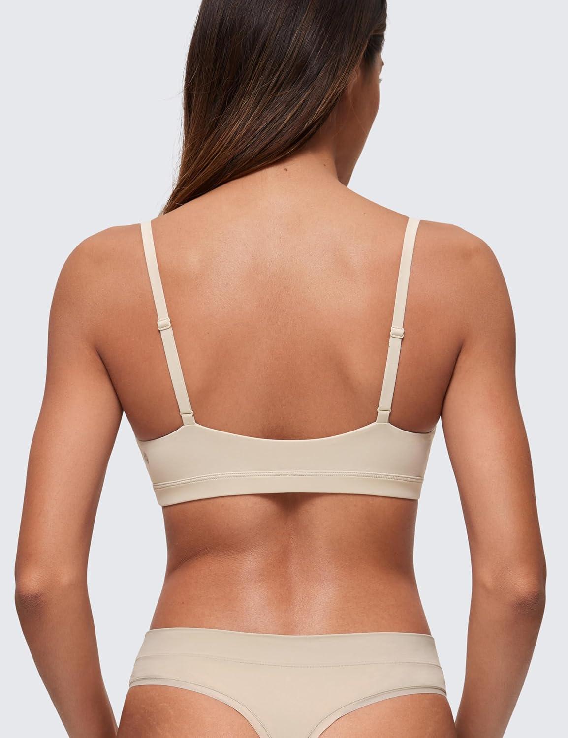 imageCRZ YOGA Softhold Double Lined Triangle Bralette Womens Adjustable Straps Wireless Cami Plunge TShirt Everyday Bra ComfyMojave Tan 2