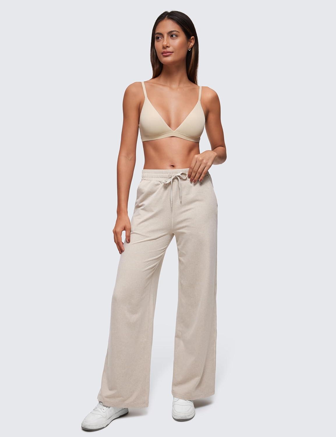 imageCRZ YOGA Softhold Double Lined Triangle Bralette Womens Adjustable Straps Wireless Cami Plunge TShirt Everyday Bra ComfyMojave Tan 2