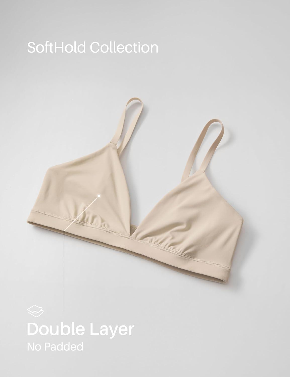 imageCRZ YOGA Softhold Double Lined Triangle Bralette Womens Adjustable Straps Wireless Cami Plunge TShirt Everyday Bra ComfyMojave Tan 2