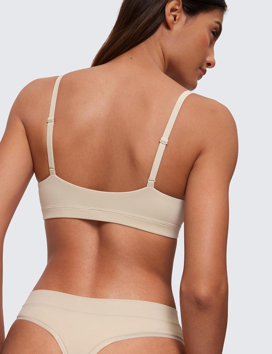 imageCRZ YOGA Softhold Double Lined Triangle Bralette Womens Adjustable Straps Wireless Cami Plunge TShirt Everyday Bra ComfyMojave Tan 2