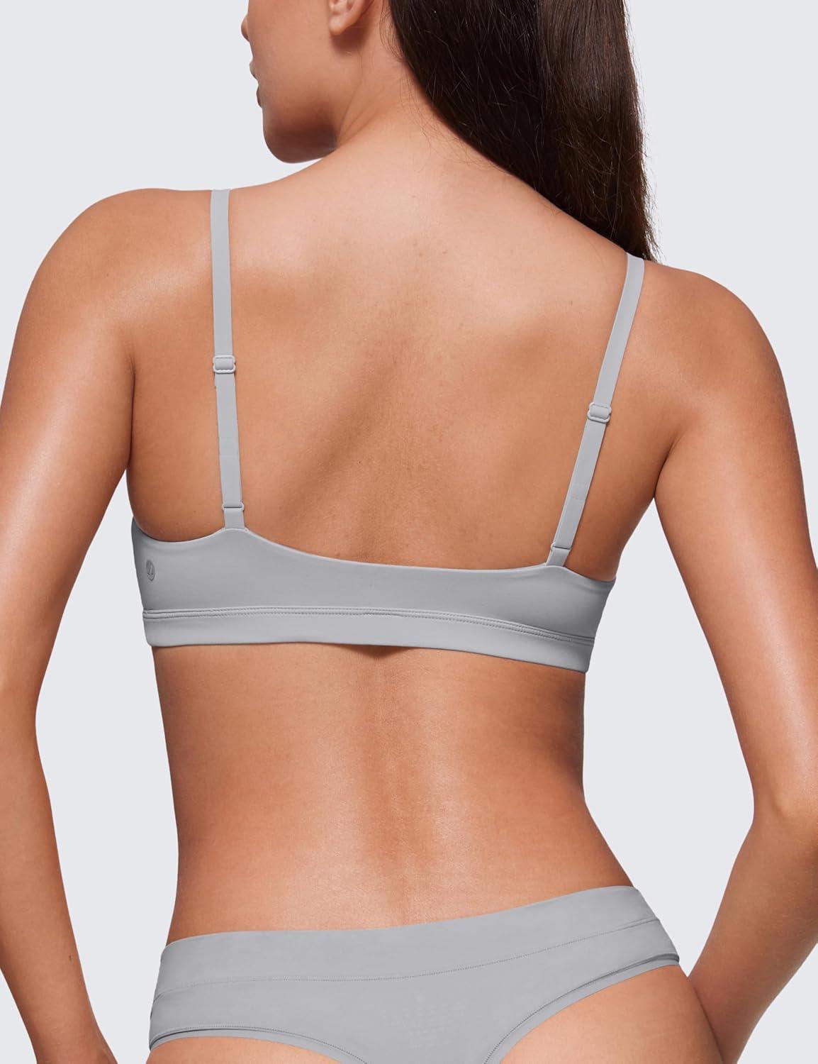 imageCRZ YOGA Softhold Double Lined Triangle Bralette Womens Adjustable Straps Wireless Cami Plunge TShirt Everyday Bra ComfyRhino Grey