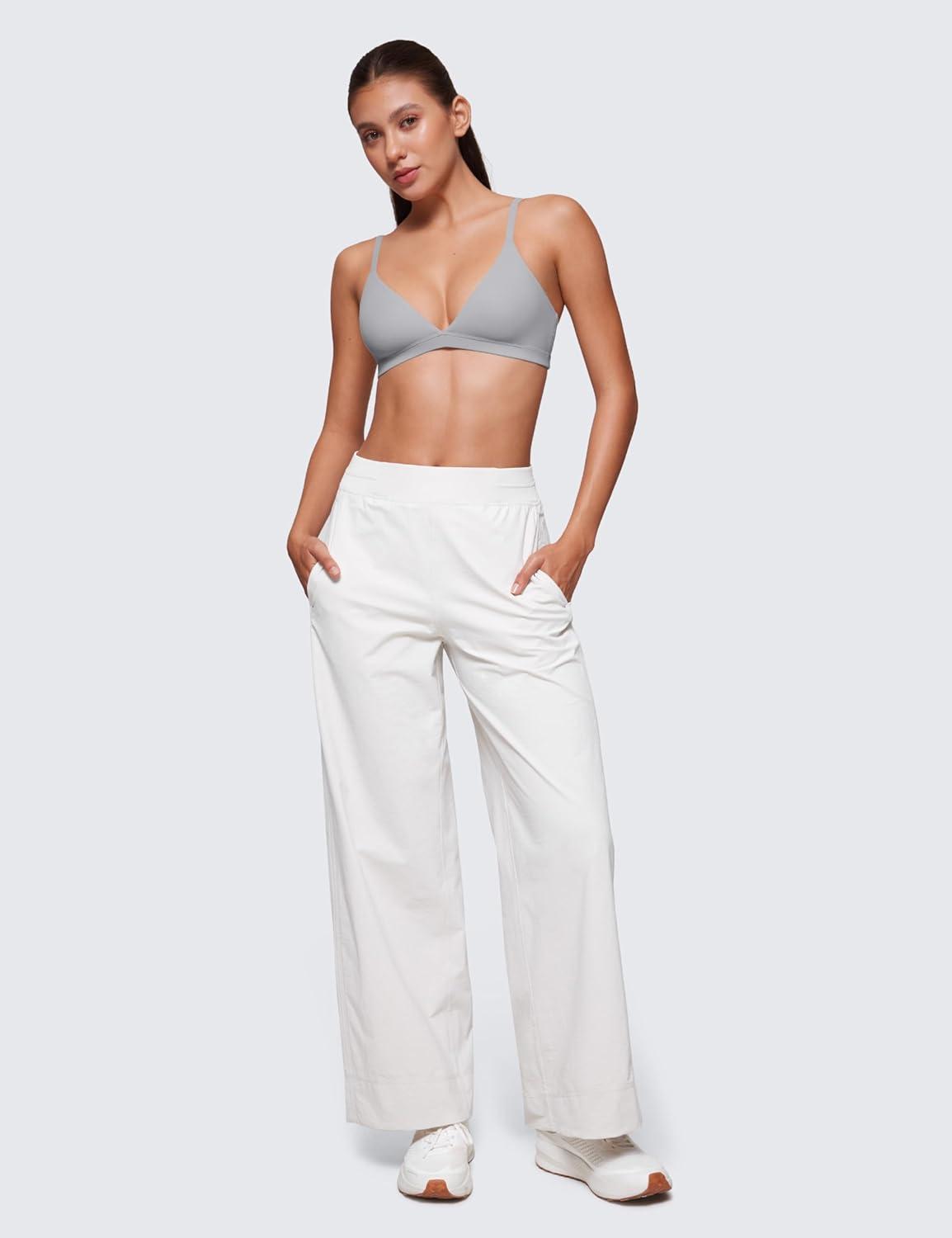 imageCRZ YOGA Softhold Double Lined Triangle Bralette Womens Adjustable Straps Wireless Cami Plunge TShirt Everyday Bra ComfyRhino Grey