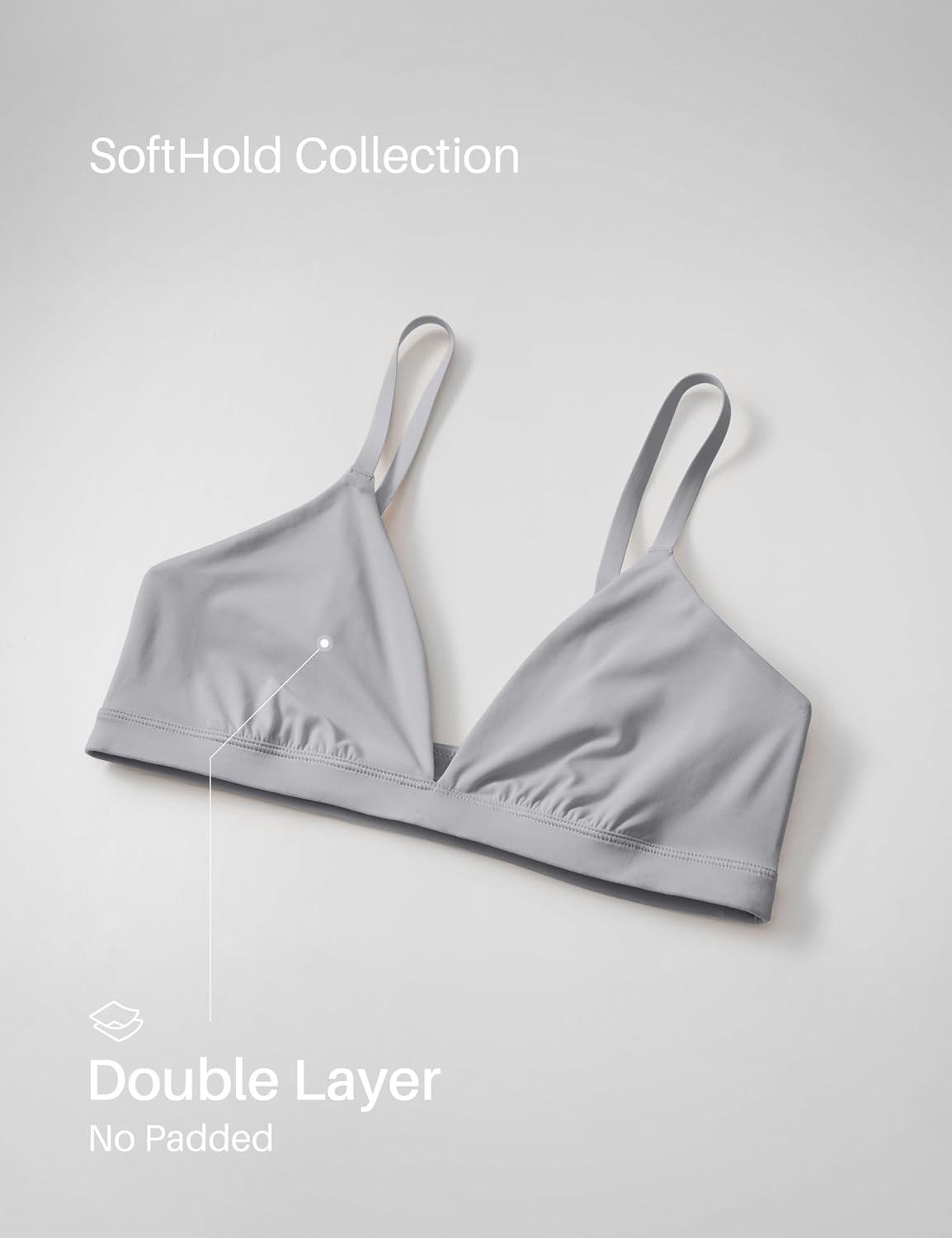 imageCRZ YOGA Softhold Double Lined Triangle Bralette Womens Adjustable Straps Wireless Cami Plunge TShirt Everyday Bra ComfyRhino Grey
