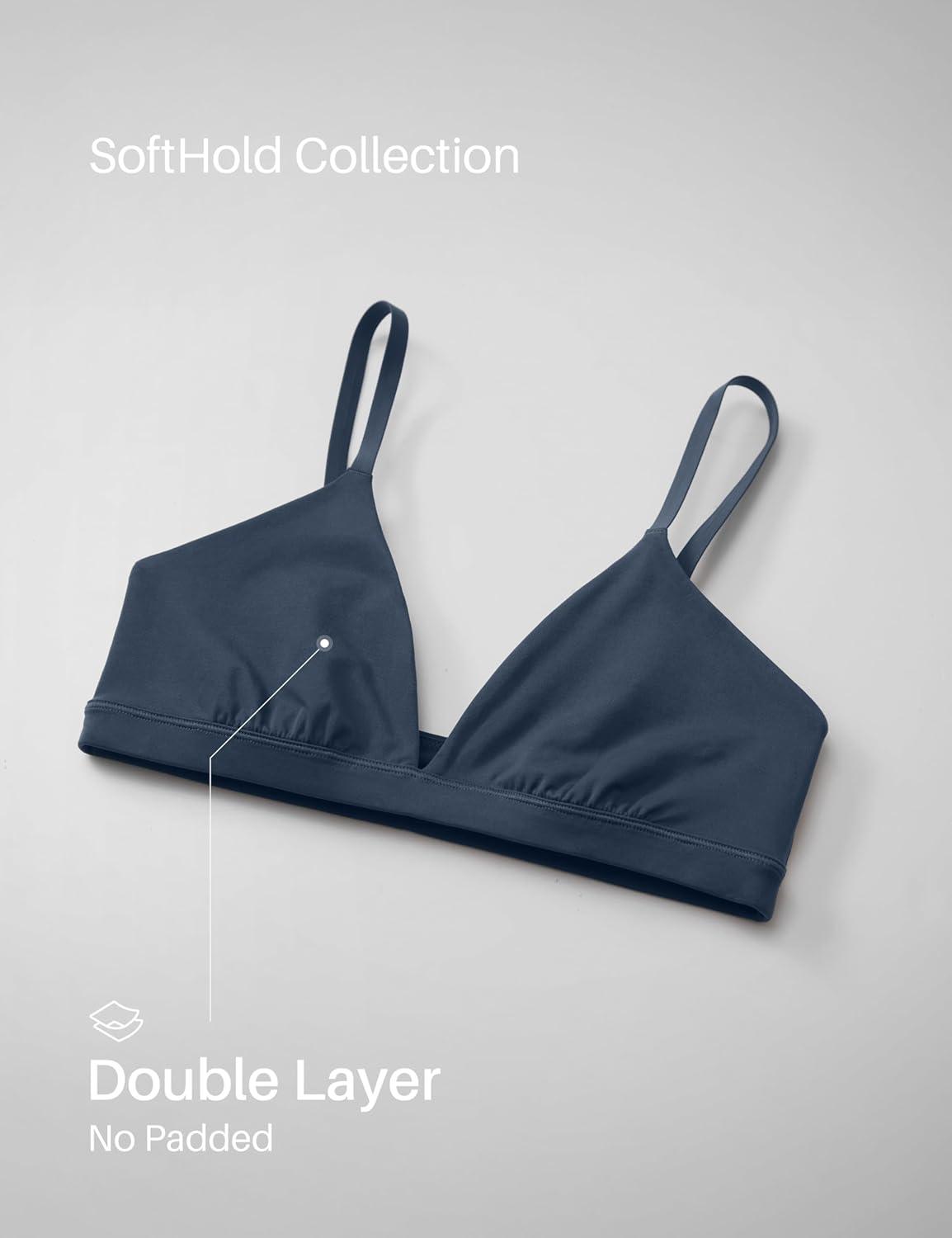 imageCRZ YOGA Softhold Double Lined Triangle Bralette Womens Adjustable Straps Wireless Cami Plunge TShirt Everyday Bra ComfySargasso