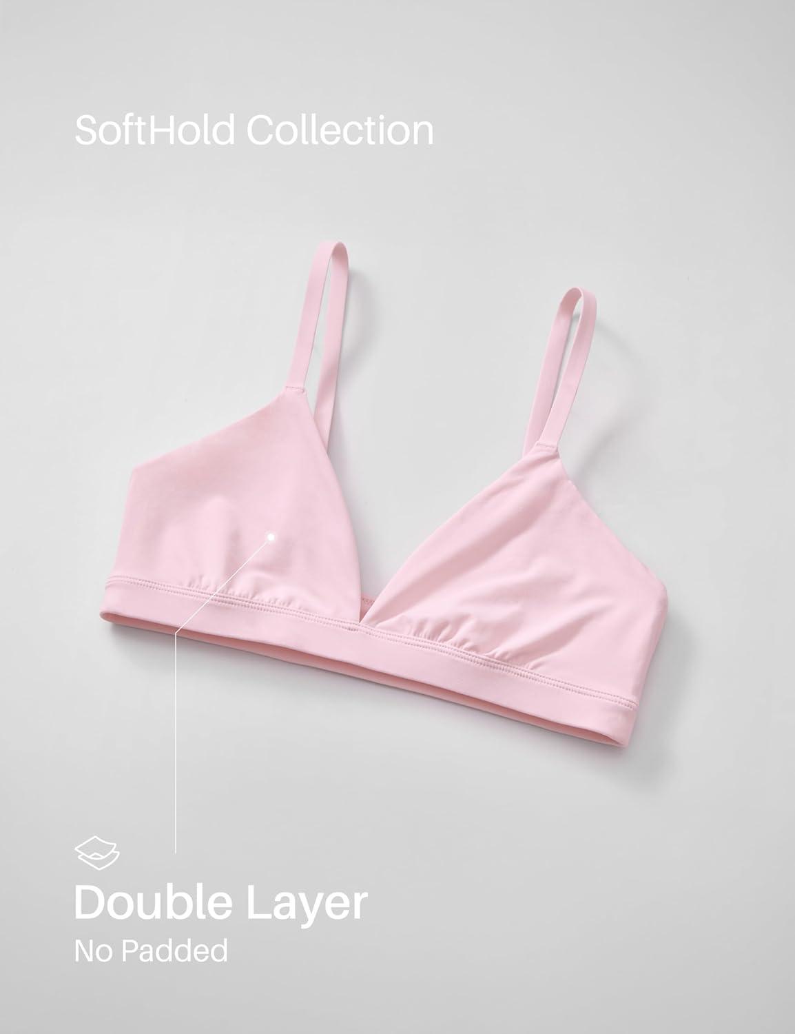 imageCRZ YOGA Softhold Double Lined Triangle Bralette Womens Adjustable Straps Wireless Cami Plunge TShirt Everyday Bra ComfyStrawberry Pink