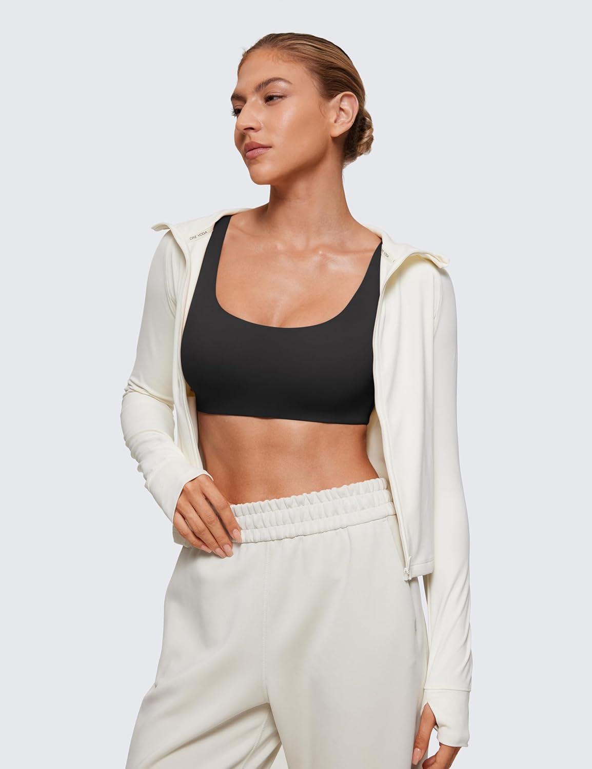 imageCRZ YOGA Softhold Double Lined U Back Bralette Womens Scoop Neck Lounge TShirt Everyday Bras Smooth Wireless CamiBlack