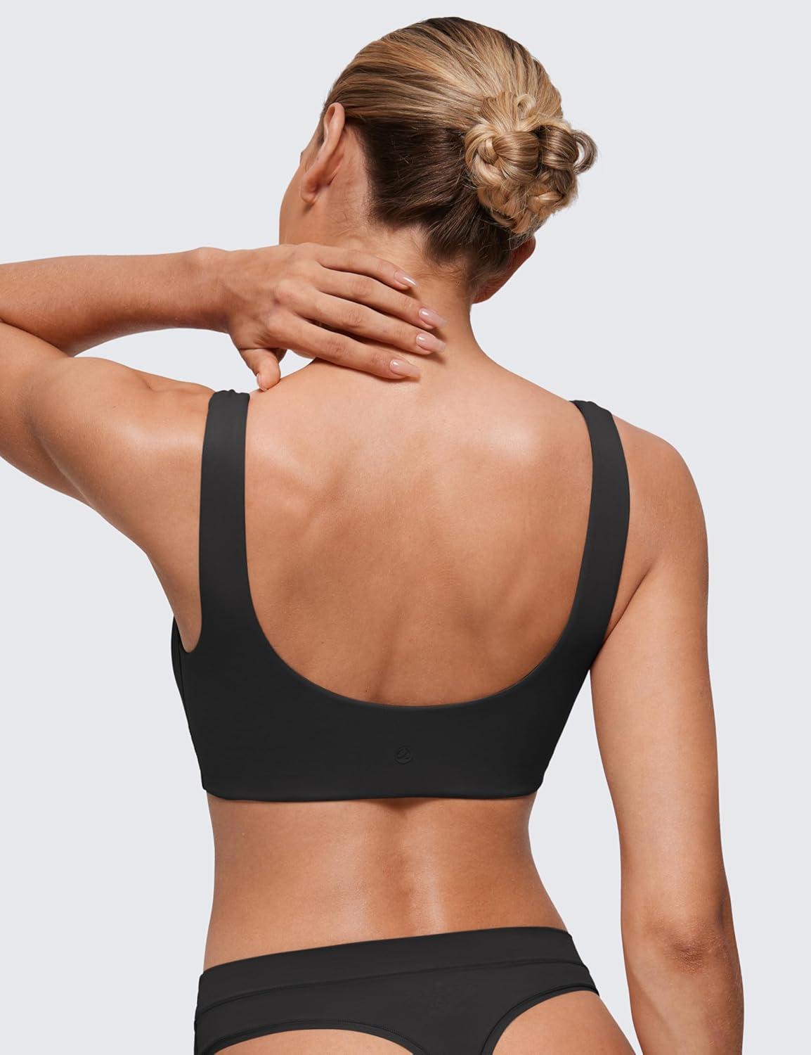 imageCRZ YOGA Softhold Double Lined U Back Bralette Womens Scoop Neck Lounge TShirt Everyday Bras Smooth Wireless CamiBlack