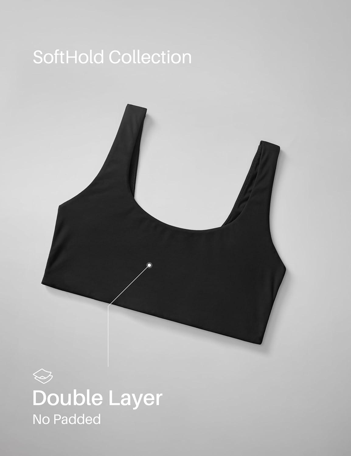 imageCRZ YOGA Softhold Double Lined U Back Bralette Womens Scoop Neck Lounge TShirt Everyday Bras Smooth Wireless CamiBlack