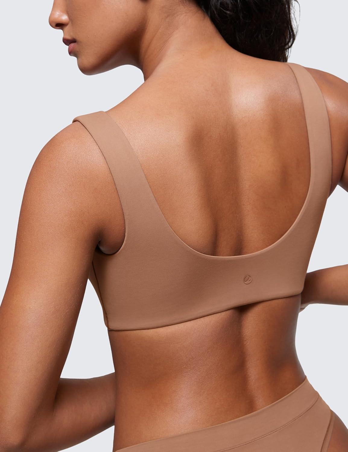 imageCRZ YOGA Softhold Double Lined U Back Bralette Womens Scoop Neck Lounge TShirt Everyday Bras Smooth Wireless CamiGravel Beige