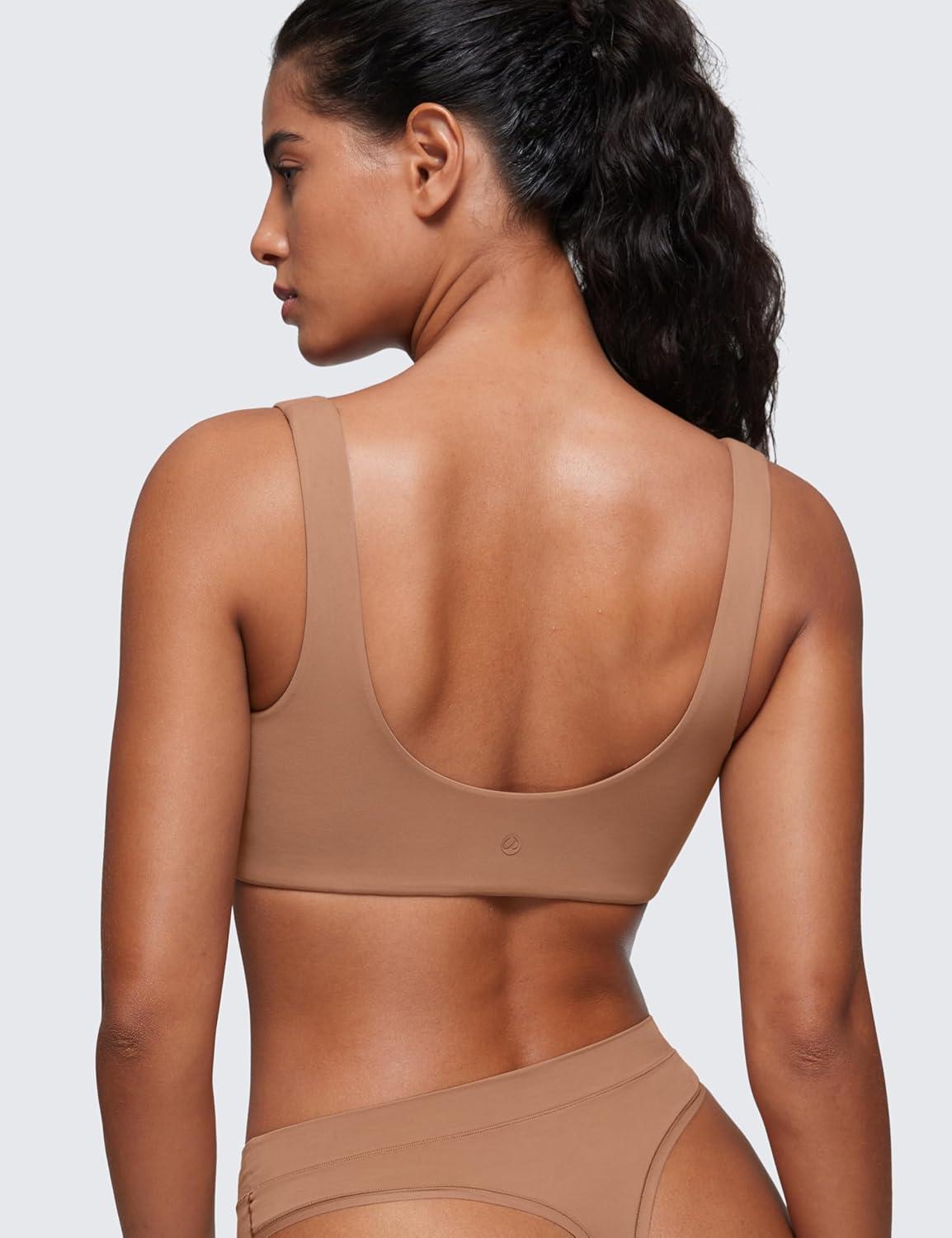 imageCRZ YOGA Softhold Double Lined U Back Bralette Womens Scoop Neck Lounge TShirt Everyday Bras Smooth Wireless CamiGravel Beige