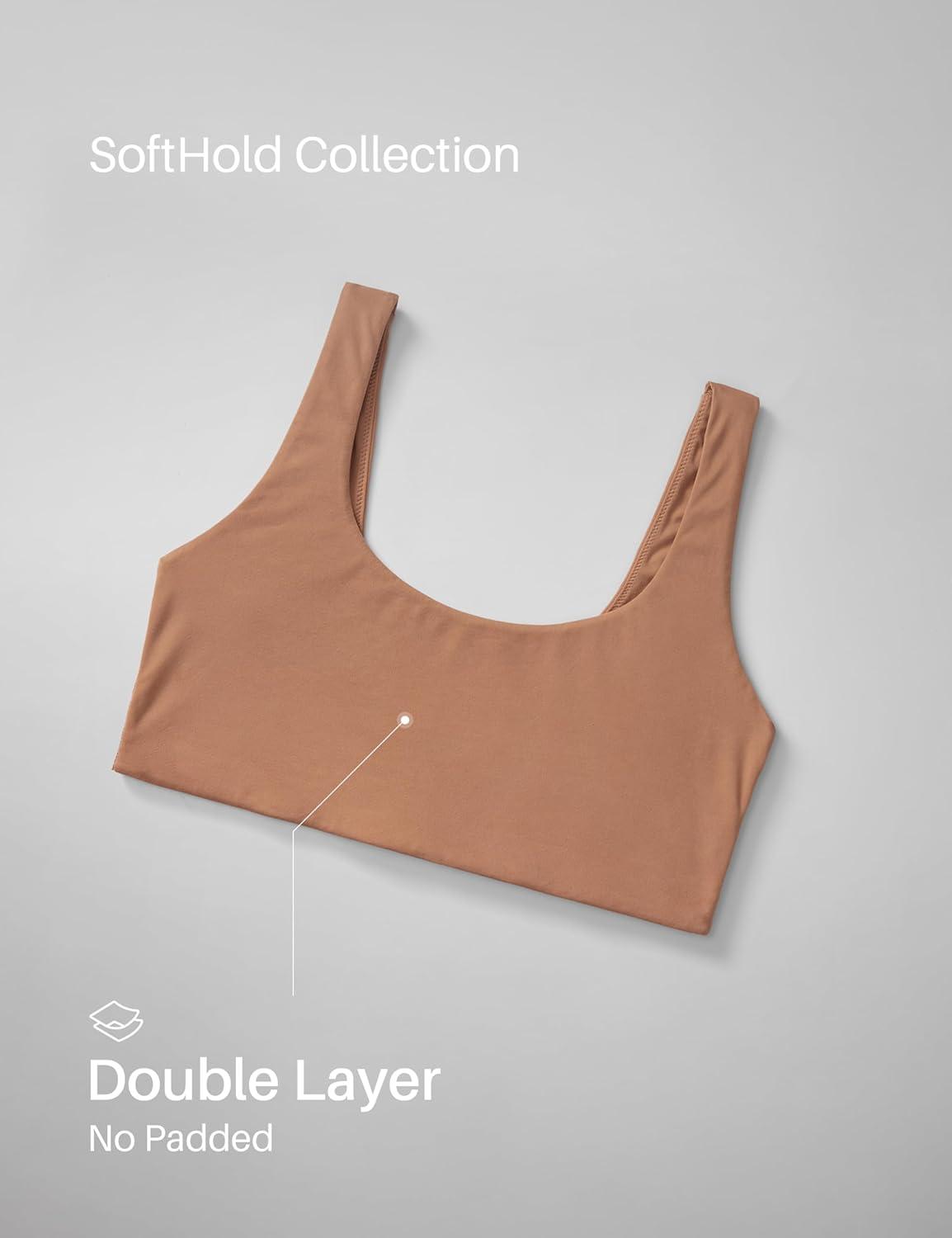 imageCRZ YOGA Softhold Double Lined U Back Bralette Womens Scoop Neck Lounge TShirt Everyday Bras Smooth Wireless CamiGravel Beige