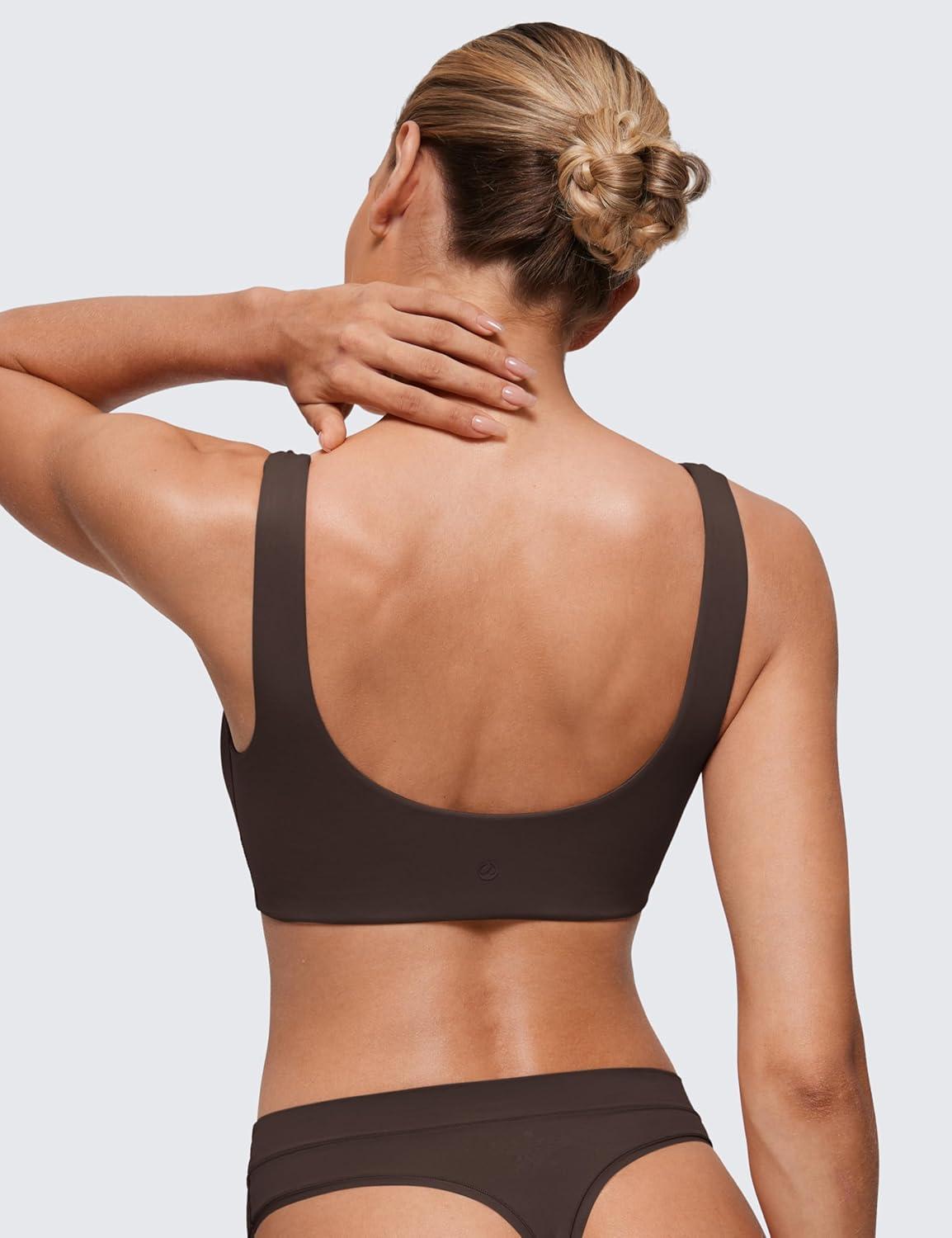 imageCRZ YOGA Softhold Double Lined U Back Bralette Womens Scoop Neck Lounge TShirt Everyday Bras Smooth Wireless CamiHot Fudge Brown