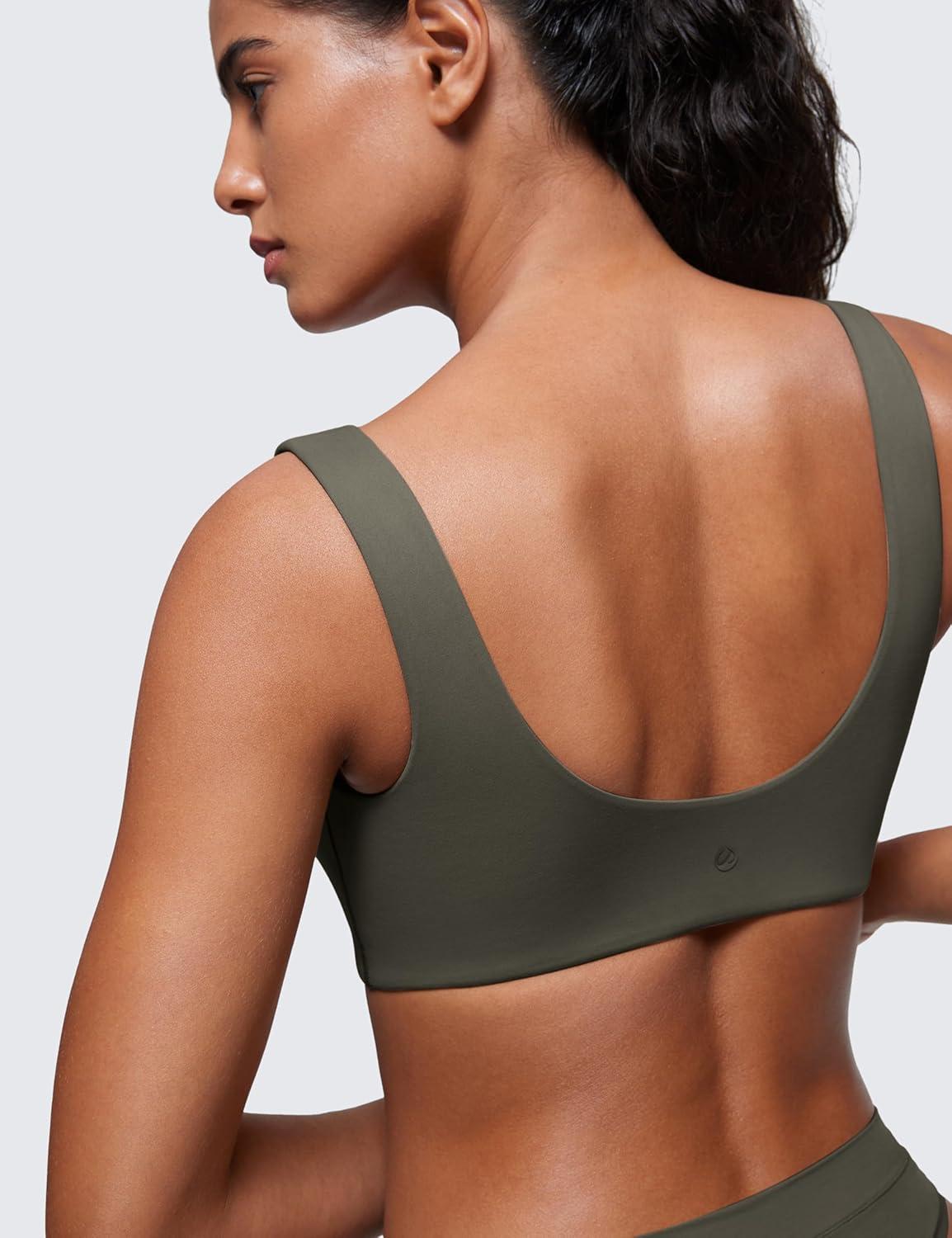 imageCRZ YOGA Softhold Double Lined U Back Bralette Womens Scoop Neck Lounge TShirt Everyday Bras Smooth Wireless CamiLight Army Green