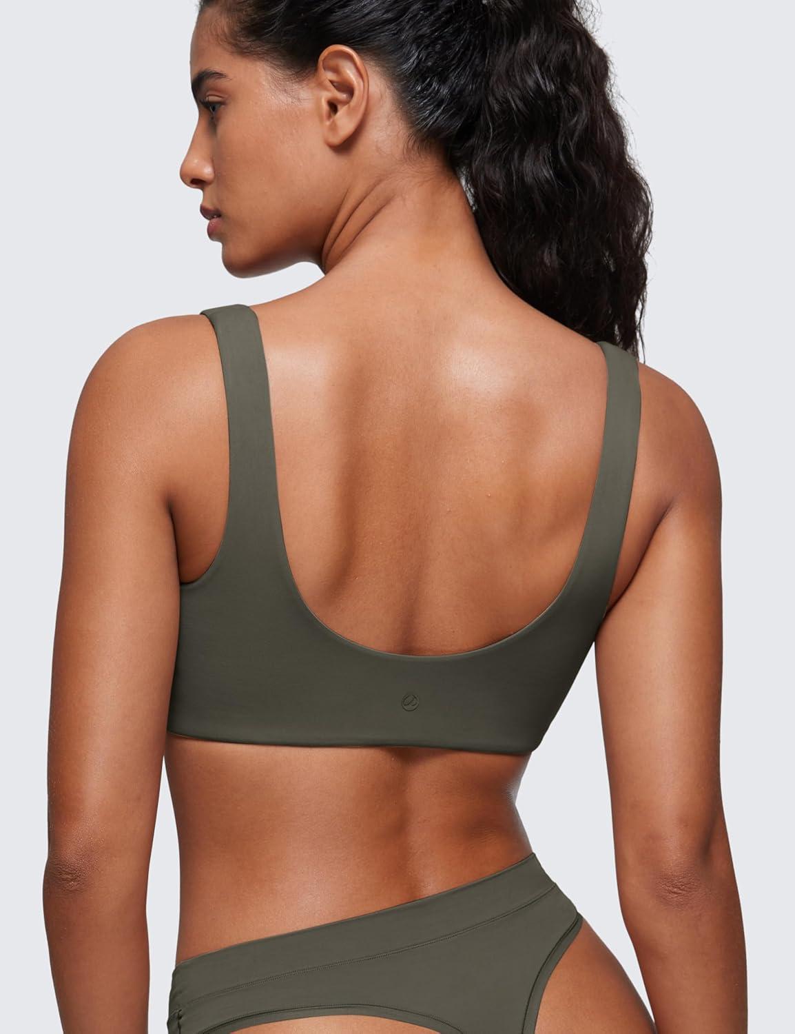 imageCRZ YOGA Softhold Double Lined U Back Bralette Womens Scoop Neck Lounge TShirt Everyday Bras Smooth Wireless CamiLight Army Green