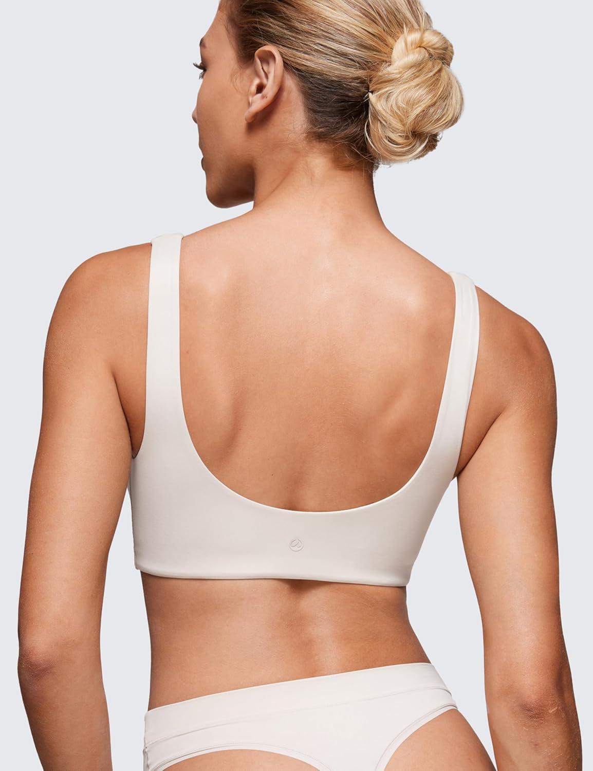 imageCRZ YOGA Softhold Double Lined U Back Bralette Womens Scoop Neck Lounge TShirt Everyday Bras Smooth Wireless CamiMilky White