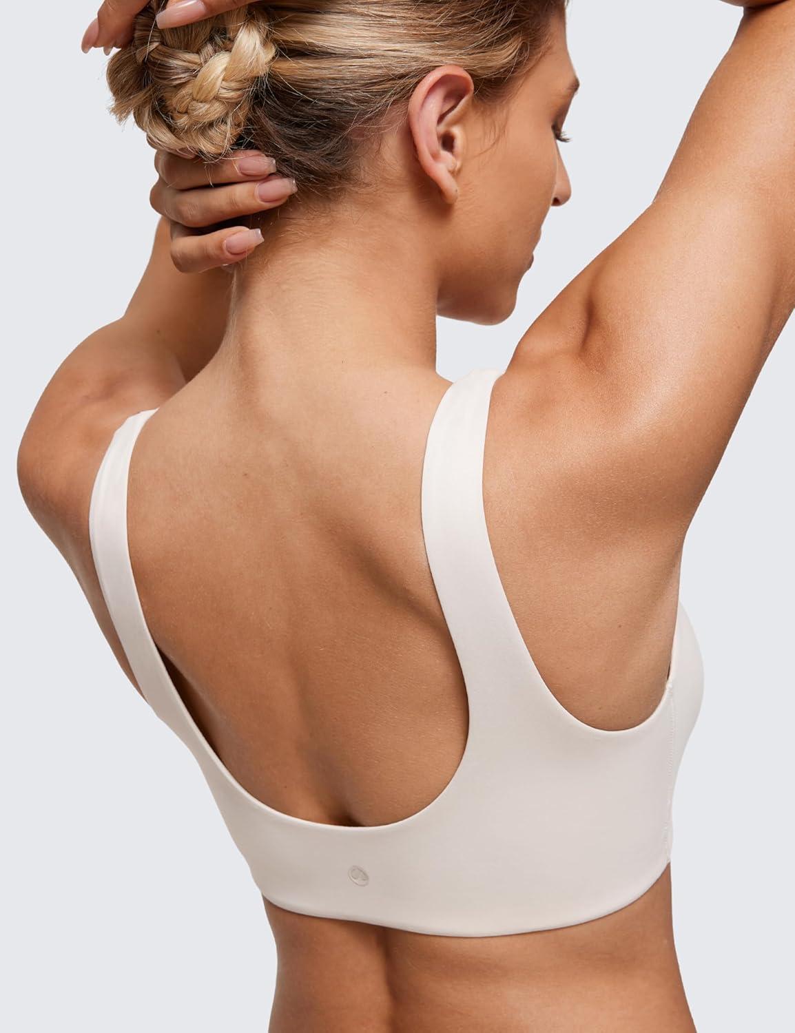 imageCRZ YOGA Softhold Double Lined U Back Bralette Womens Scoop Neck Lounge TShirt Everyday Bras Smooth Wireless CamiMilky White