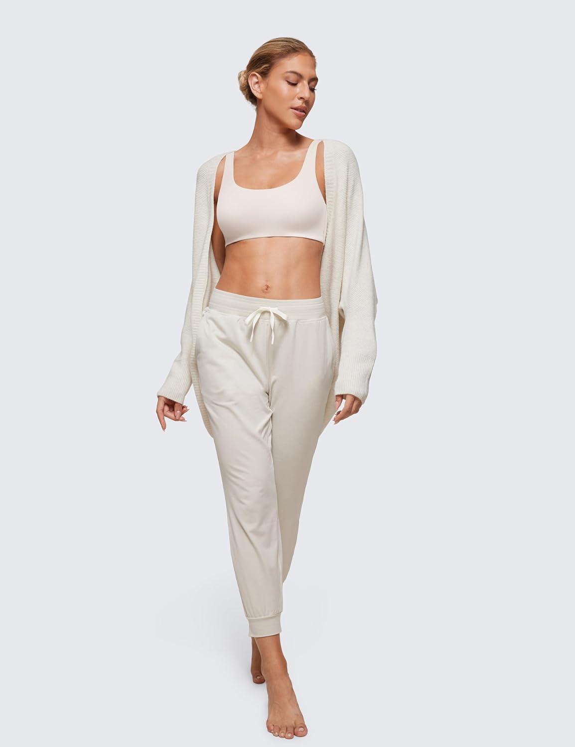 imageCRZ YOGA Softhold Double Lined U Back Bralette Womens Scoop Neck Lounge TShirt Everyday Bras Smooth Wireless CamiMilky White